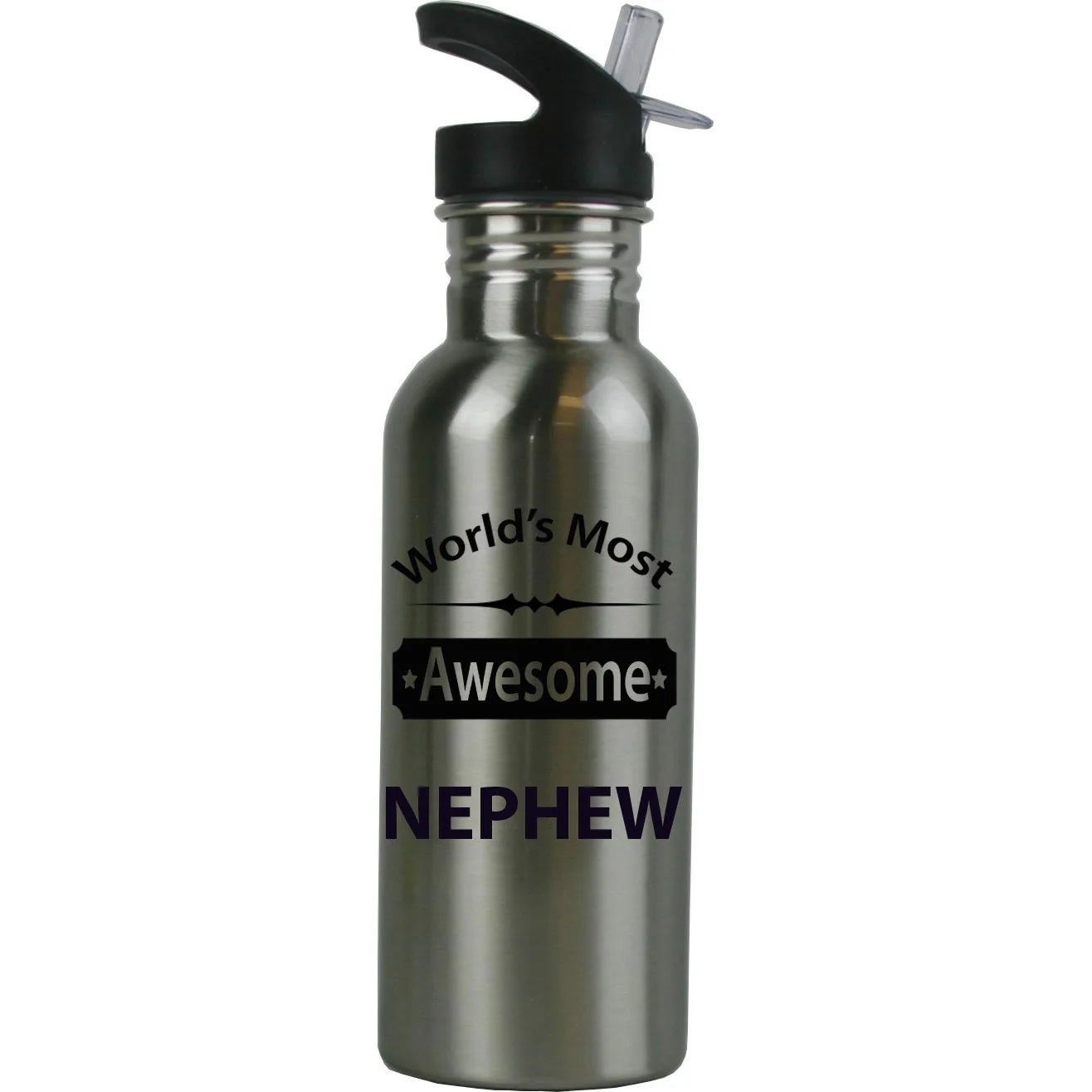 Smooth CustomGiftsNow World's Most Nephew Stainless Steel Water Bottle with Straw Top 20 Ounce 600ml Sport Water Bottle Exceptional