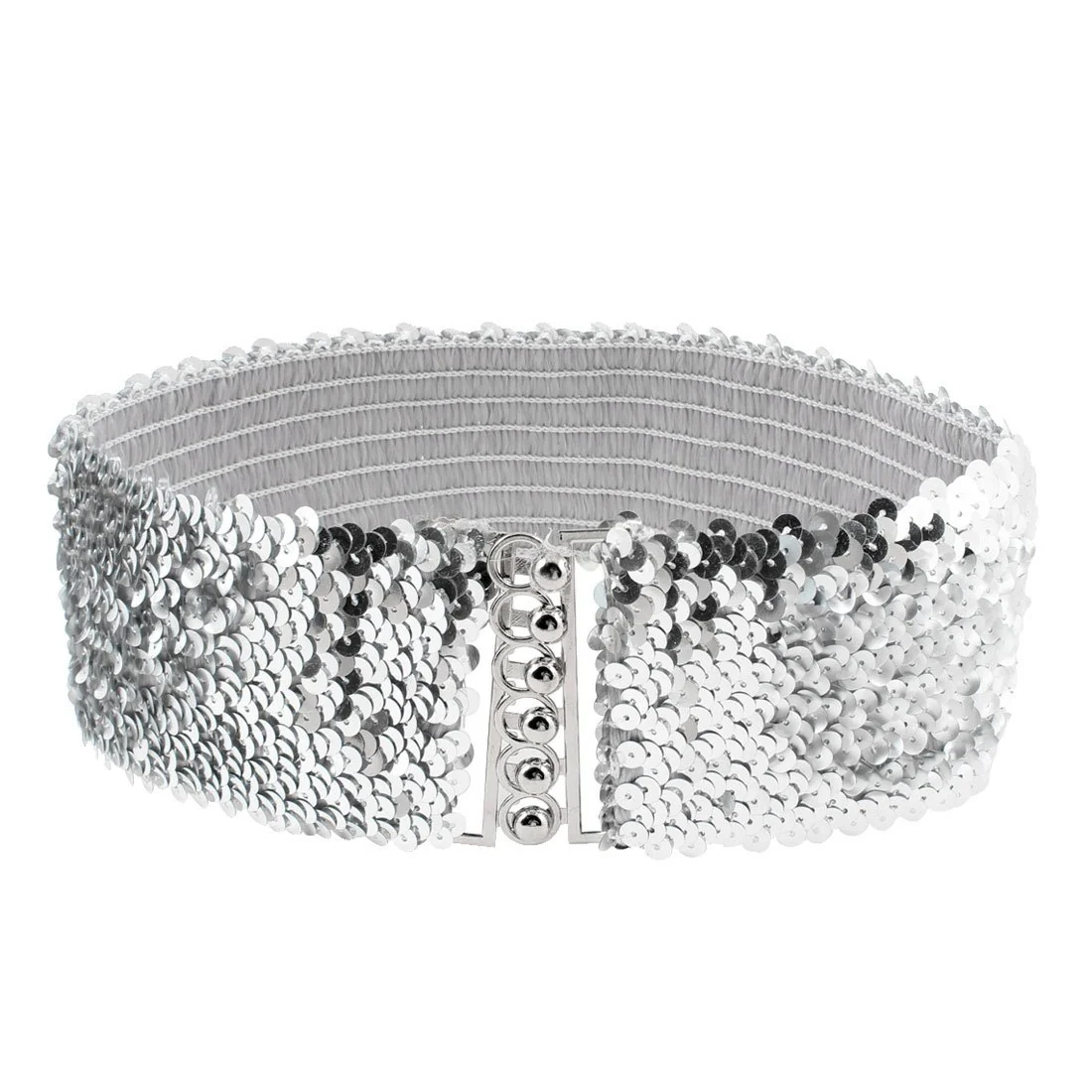 Eco-Friendly Allegra K Woman Sequin Detail 7cm Wide Textured Strentchy Waist Cinch Belt Waistbelt Silver Tone One Size Consistent