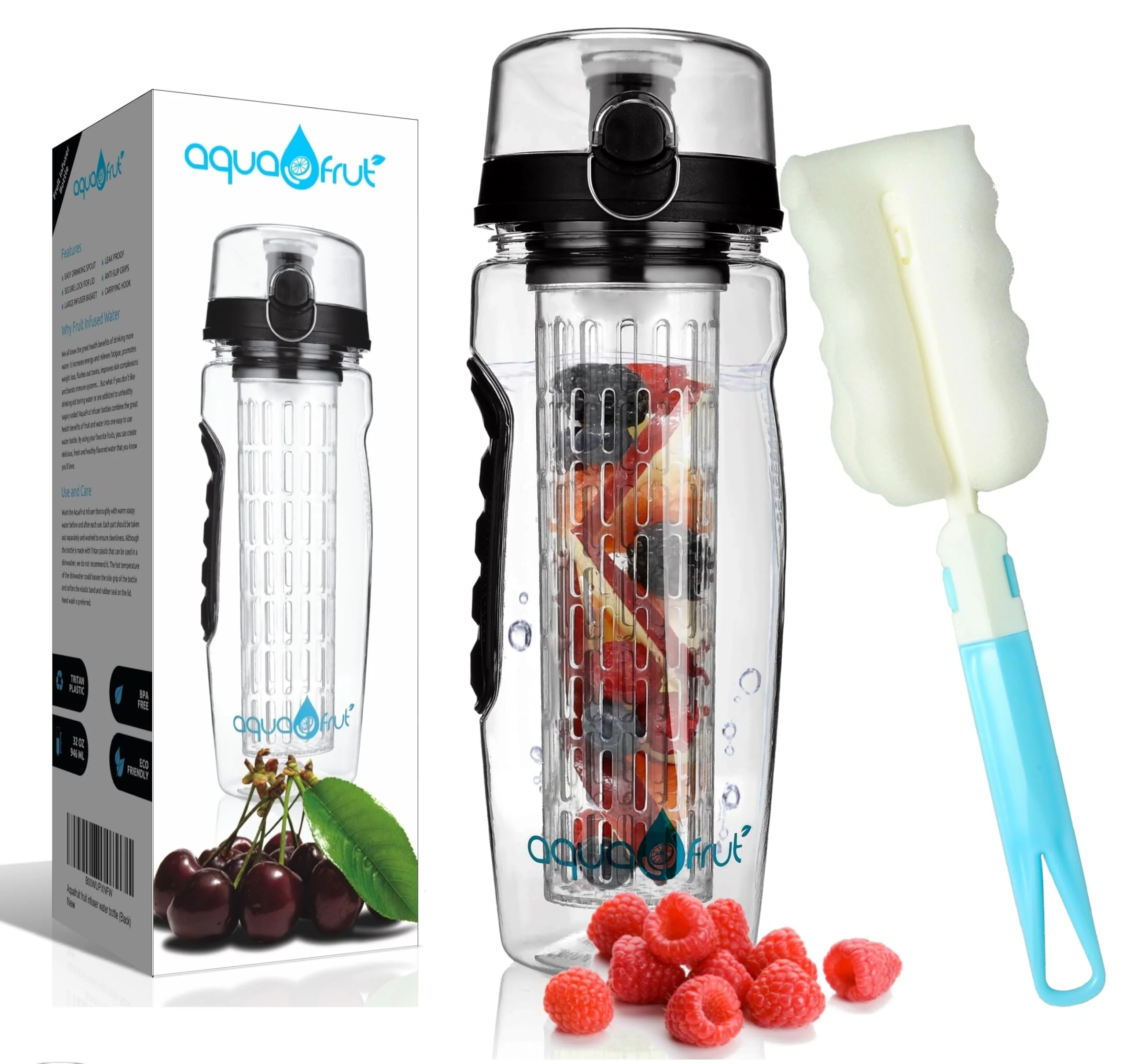 Quality AquaFrut 32 OZ Fruit Infuser Water Bottle BPA- Fruit Infusion Sports Bottle - Flip Top Lid w Drinking Spout Leak Proof Made of Durable Tritan. Flexible