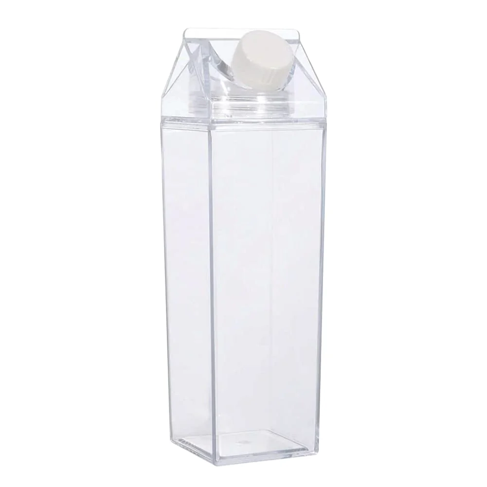 Contemporary Milk Carton Water Bottle 17oz 500mL Plastic Clear Square Milk Bottles BPA Leakproof Milk Carton Cups Portable Reusable Milk Carton Shaped Traditional