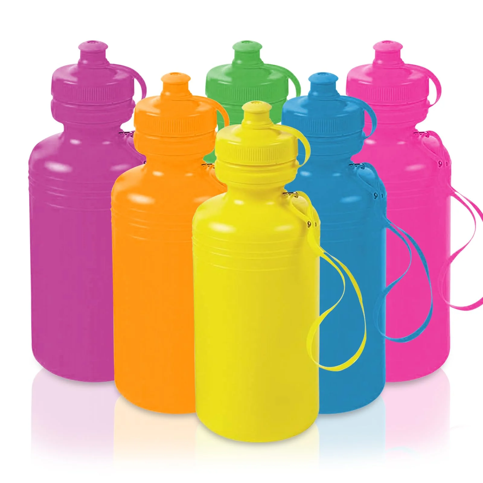 High-Performance Fun Express Kids Water Bottles Bulk 12 Pack - Plastic 18 oz Leak Proof Squeeze Bottles with Pop Top Lids Straps for School Sports Teams Trendy