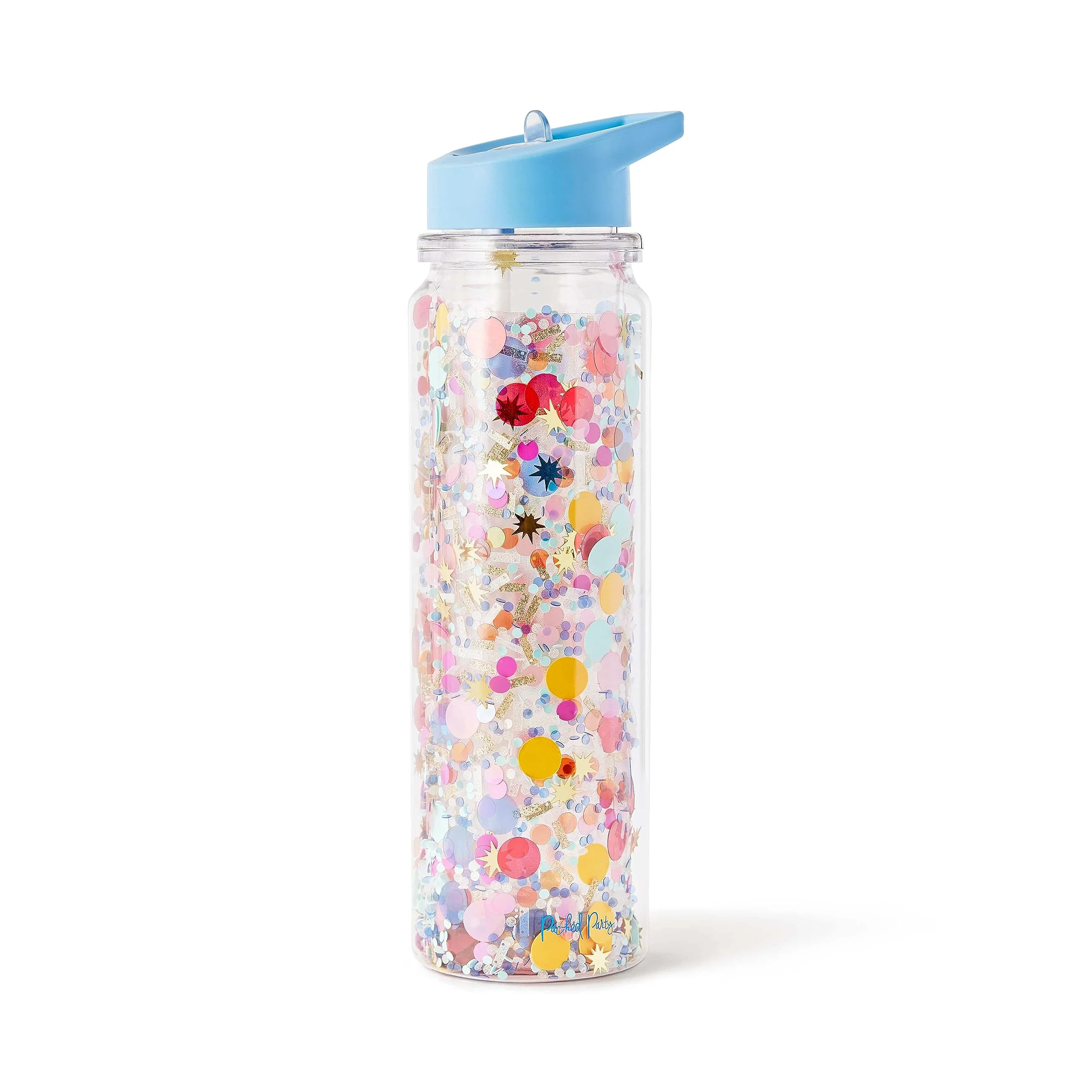 Fashionable Packed Party Celebrate Every Day Confetti Water Bottle with Straw Tumbler Sipper for School Work or Office Stylish