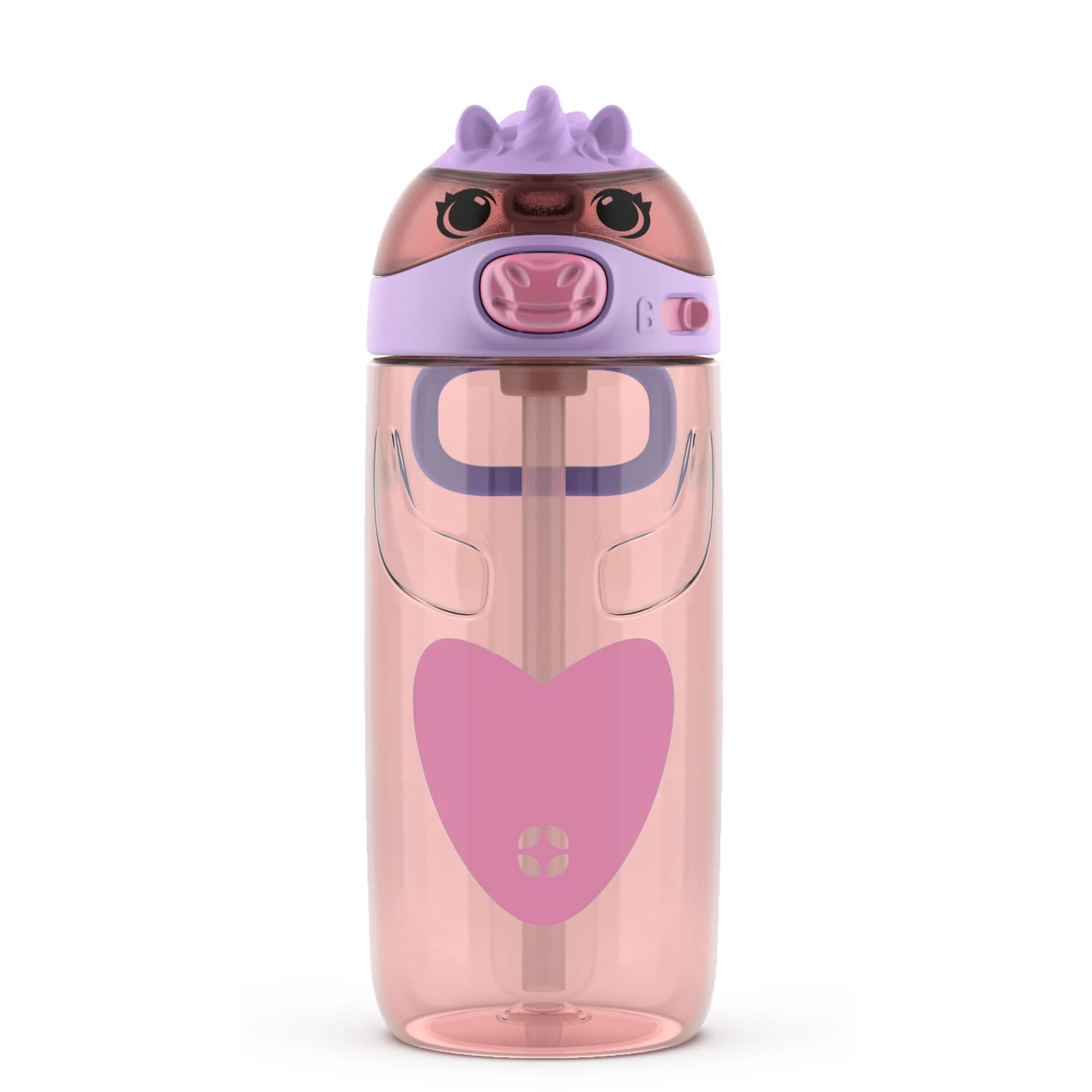 Authentic Ello Ellies 16oz Plastic Kids Water Bottle with Straw and Built-in Carrying Handle and Leak-Proof Locking Lid for School backpack Lunchbox Healthy
