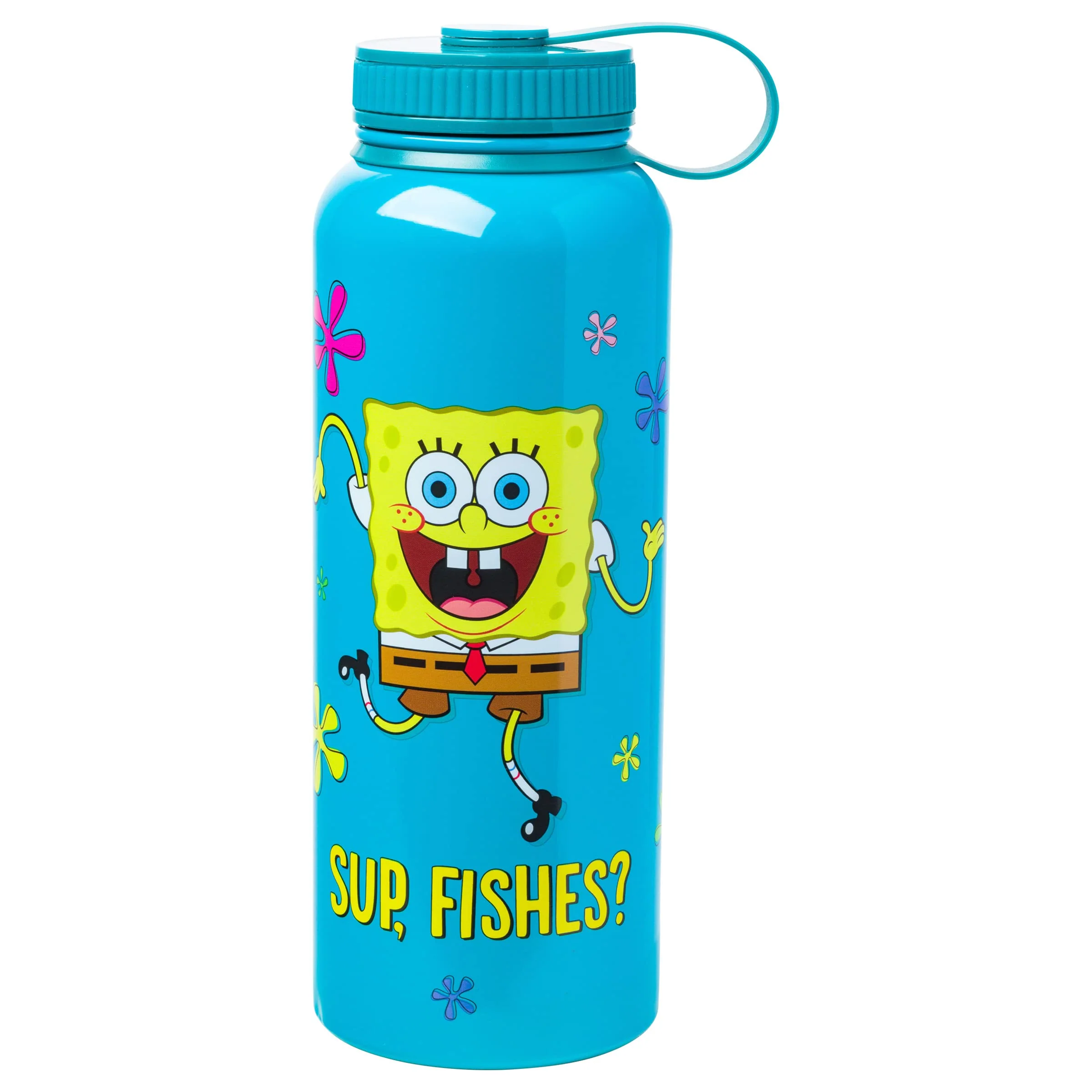 Classic Silver Buffalo Spongebob Squarepants Sup Fishes Stainless Steel Water Bottle With Twist Lid 42 Ounces High-End