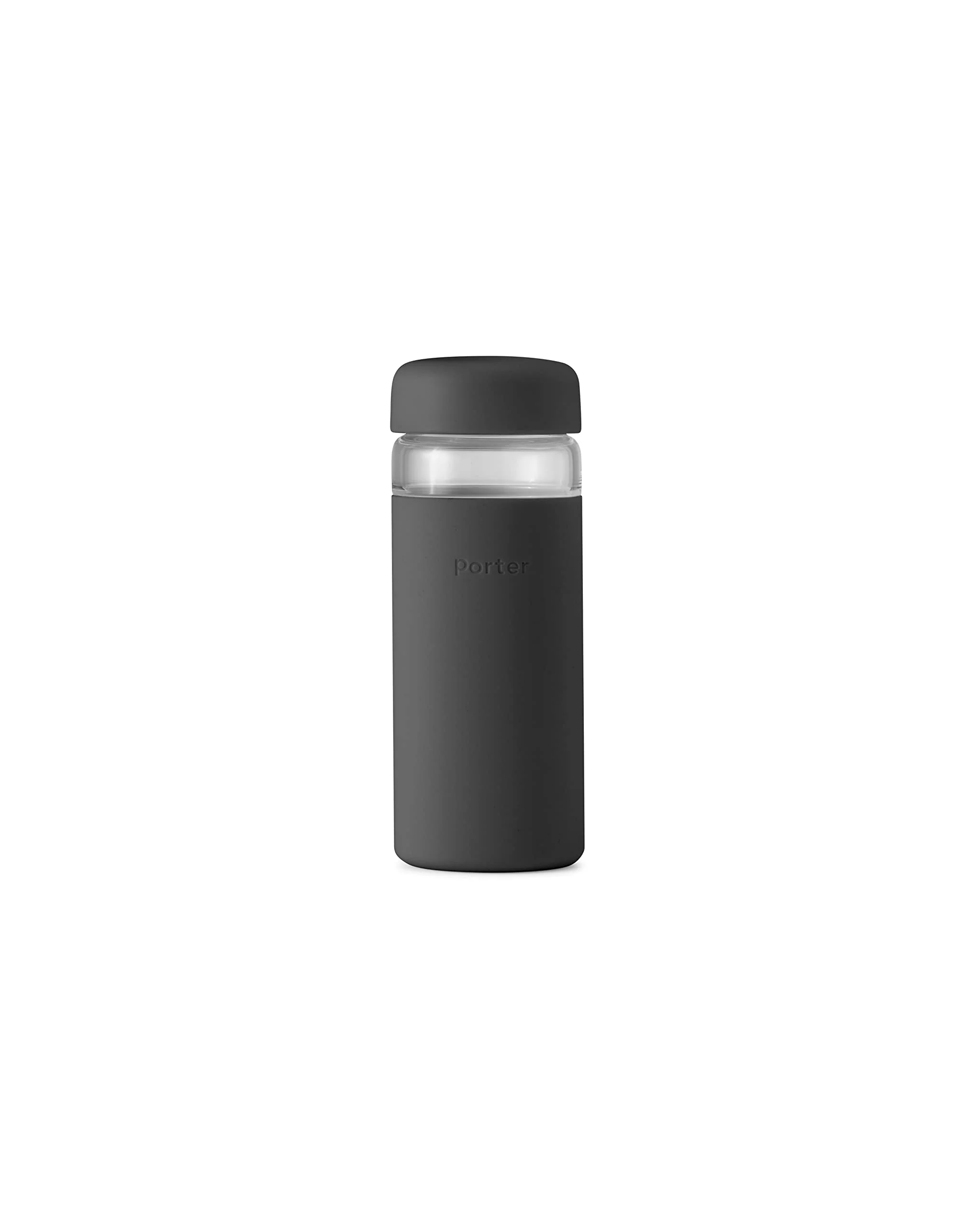 High-End W P Porter Glass Wide Mouth Bottle w Protective Silicone Sleeve Charcoal 16 Ounces On-the-Go Reusable Bottle Portable and Lightweight Professional