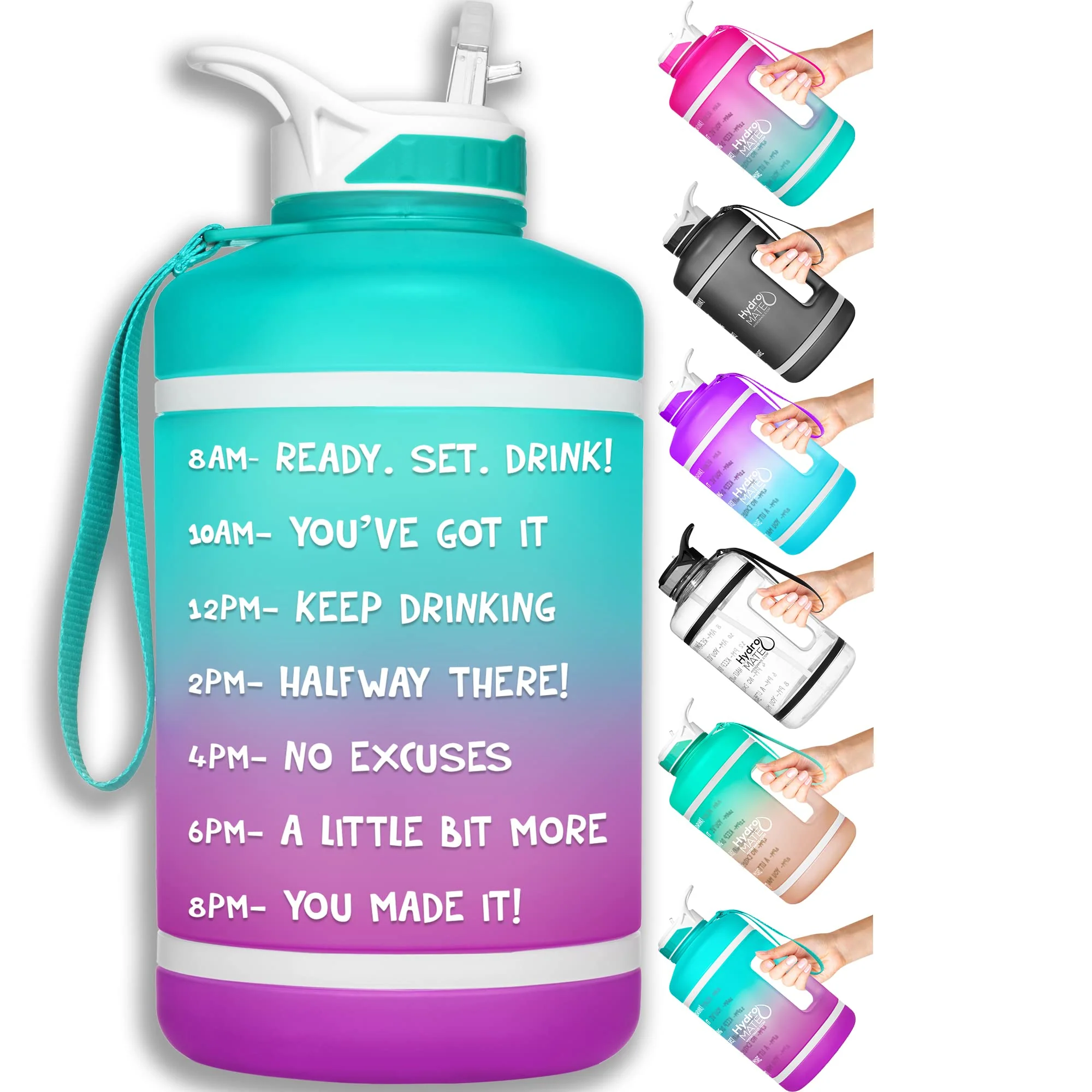 Contemporary NatureWorks HydroMATE 64 oz Water Bottle with Time Markers BPA Reusable Leak Proof Jug with Straw and Handle 64 oz Turquoise Purple Excellent