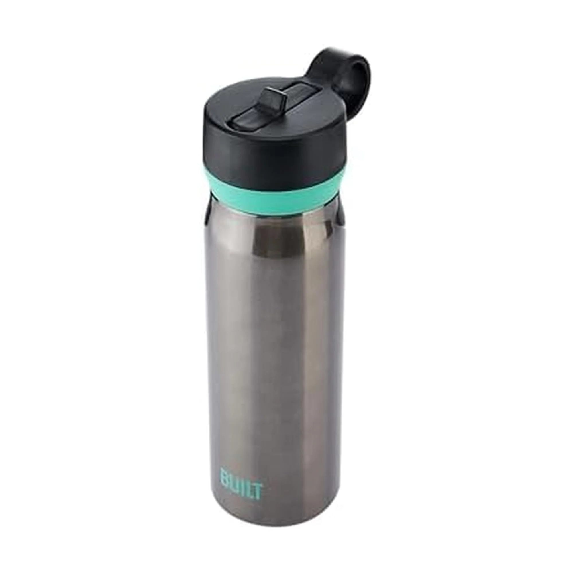 Genuine BUILT 20 fl oz Double-Walled Stainless Steel Wide Mouth Cascade Bottle Straw Lid Spill-resistant Travel Cup with Rubber Grip Keep Drinks Cold Hot Efficient