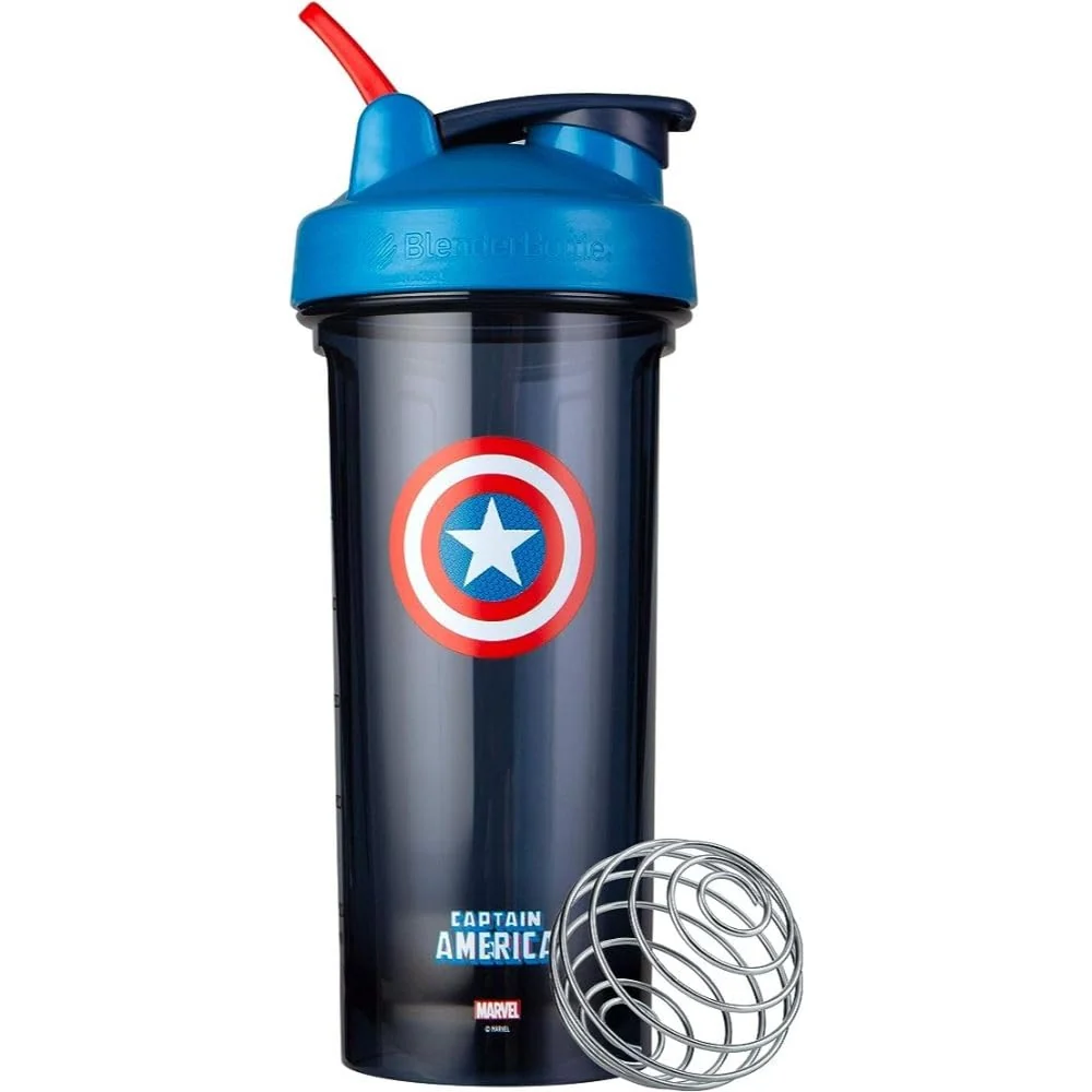 Classic BlenderBottle Marvel Shaker Bottle Pro Series for Protein Shakes and Pre Workout 28-Ounce Captain America Shield Soft