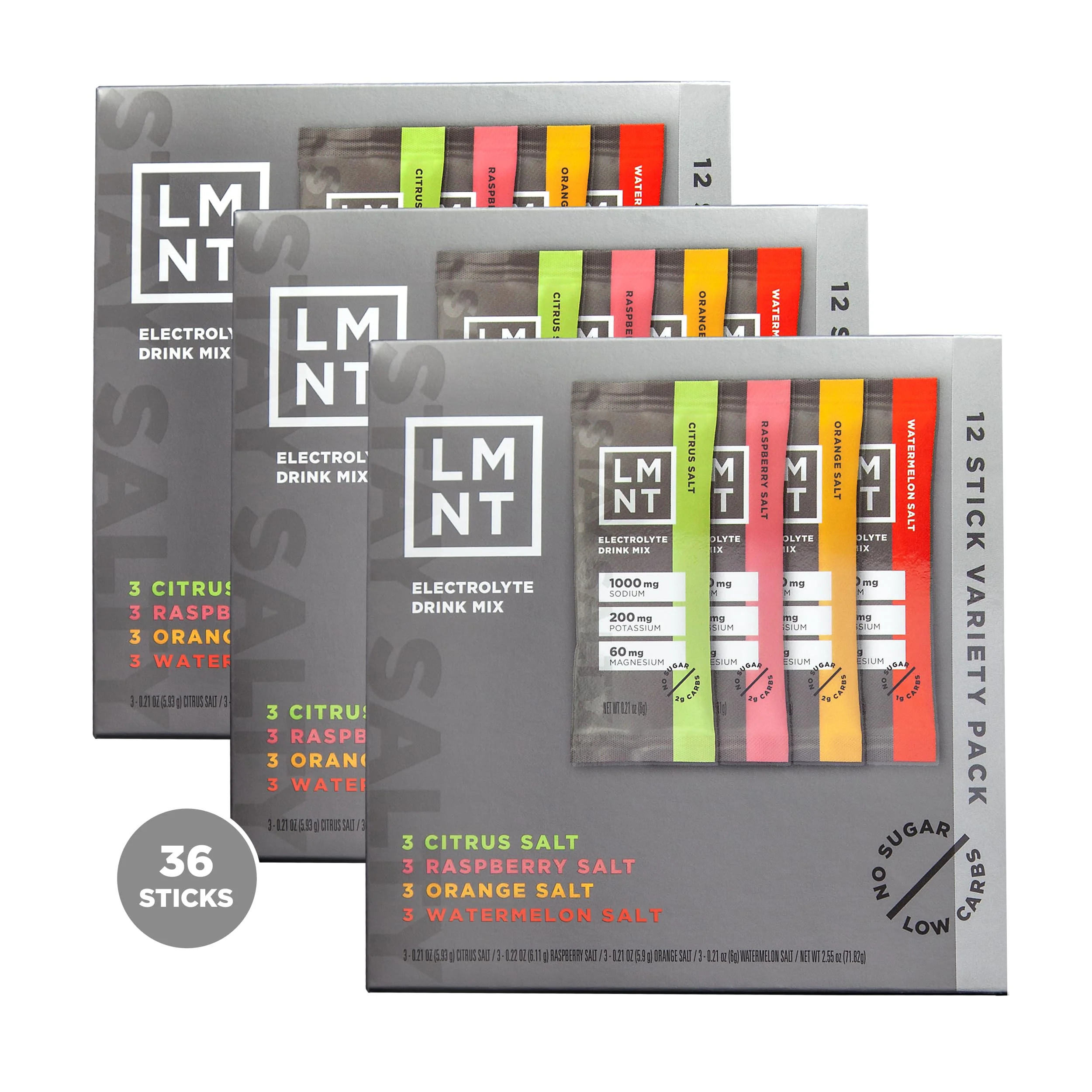 Fine LMNT Zero Sugar Electrolytes - Variety Pack Bundle Drink Mix 36-Count Breathable