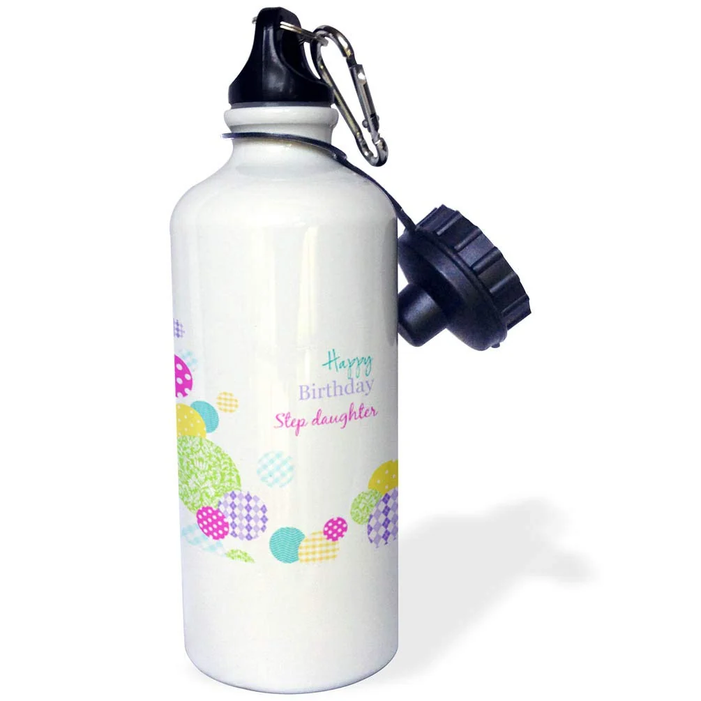 Crafted 3dRose wb_165134_1 Happy Birthday Step Daughter - Modern Colorful Dots Pattern On White Sports Water Bottle Multicolor 21 oz Classic