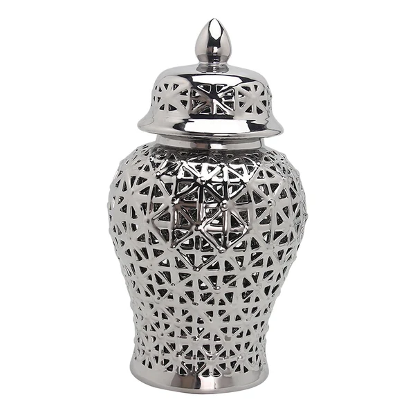 Breathable Maxbell Traditional Ceramic Ginger Jar for Table Floral Arrangement Decoration Silver M Environmentally Friendly