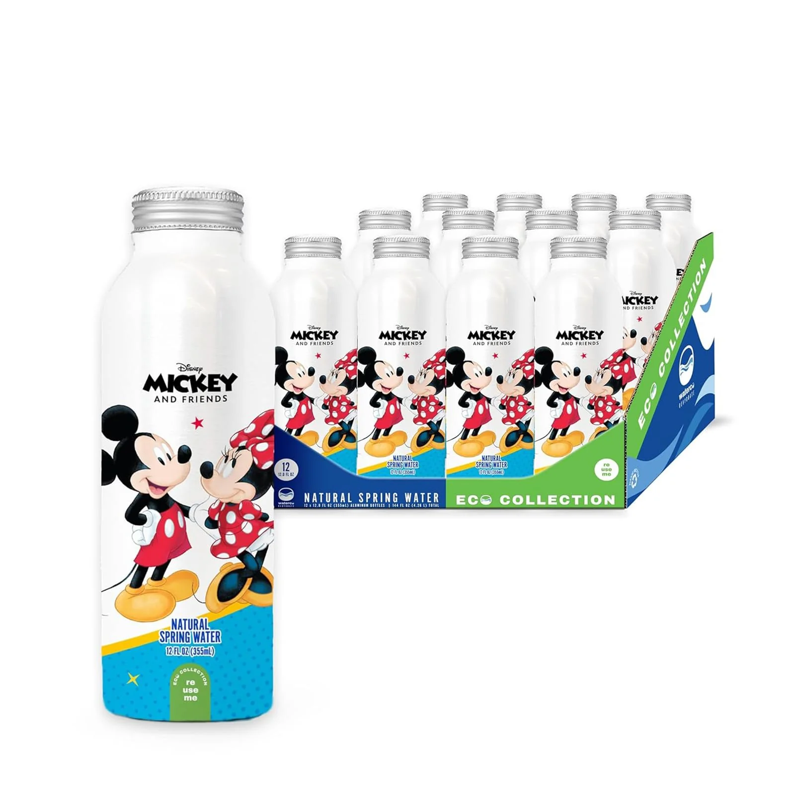 Sophisticated Disney Mickey and Minnie Mouse Aluminum Water Bottle by Disney Water for Unisex - 12 x 12 oz Water Casual