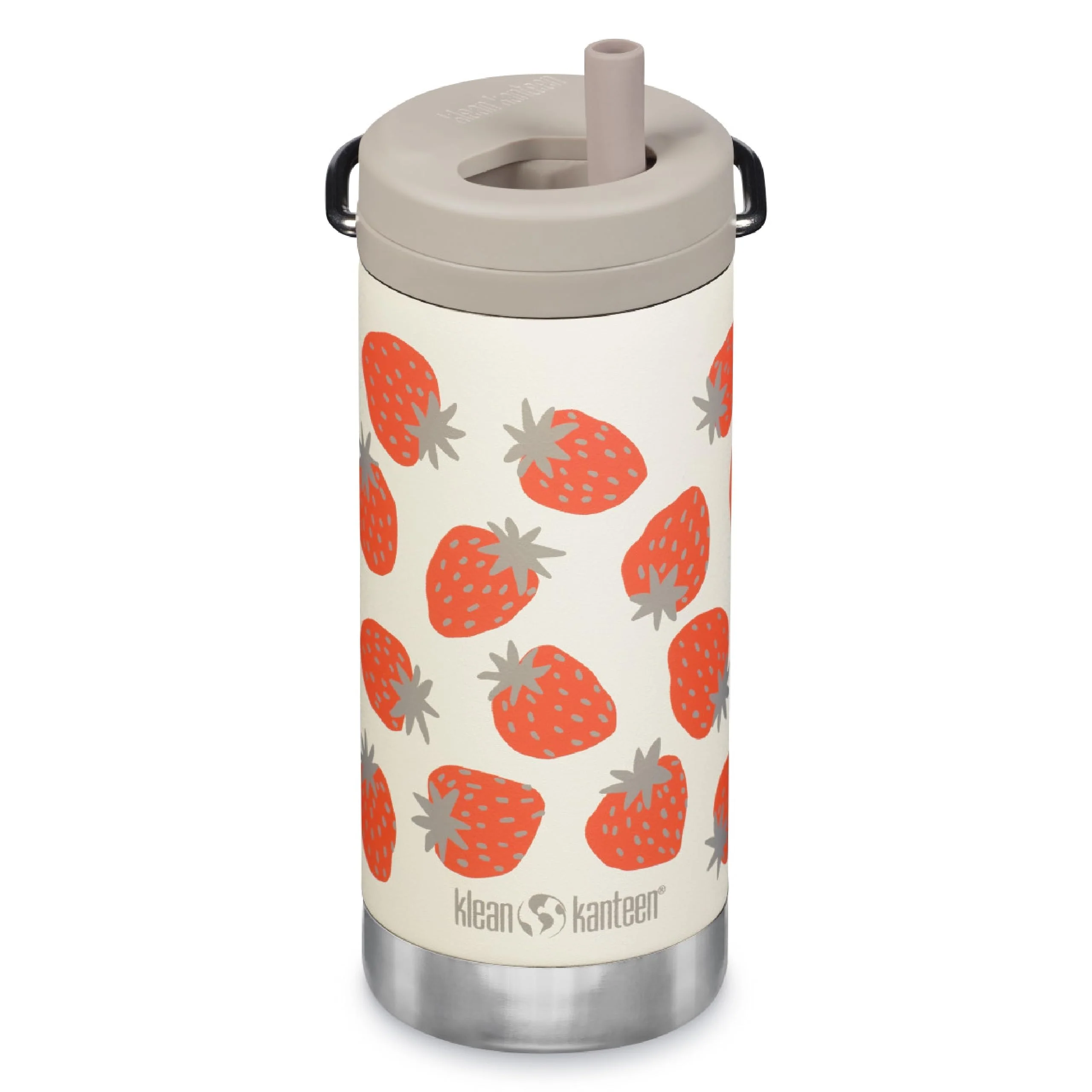Premium Material Klean Kanteen TKWide Insulated Bottle - Twist Cap Steel Straw - Dishwasher - Strawberries 12 oz Modern