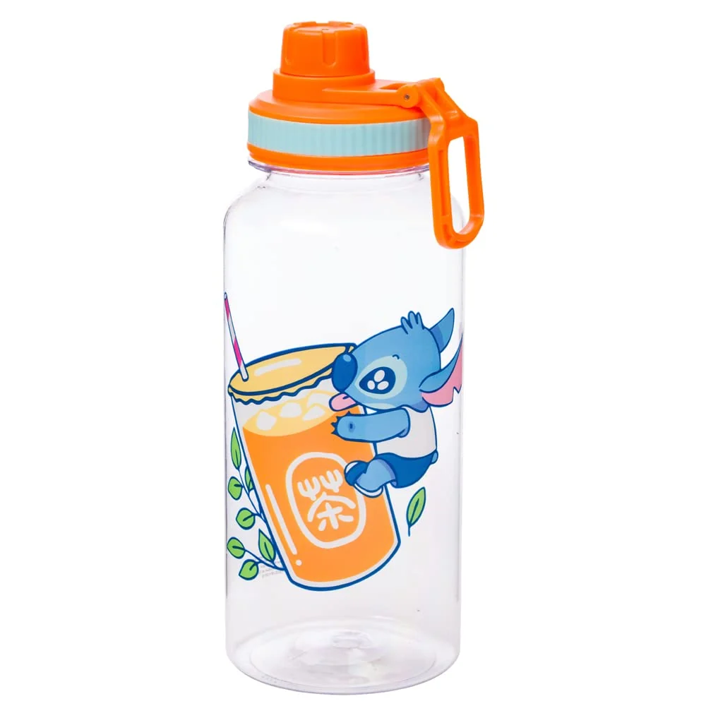 Reusable Silver Buffalo Lilo and Stitch Cute Fruit Bubble Tea Twist Spout Plastic Water Bottle with Holographic Stickers You Stick Yourself 32 Ounces Fast