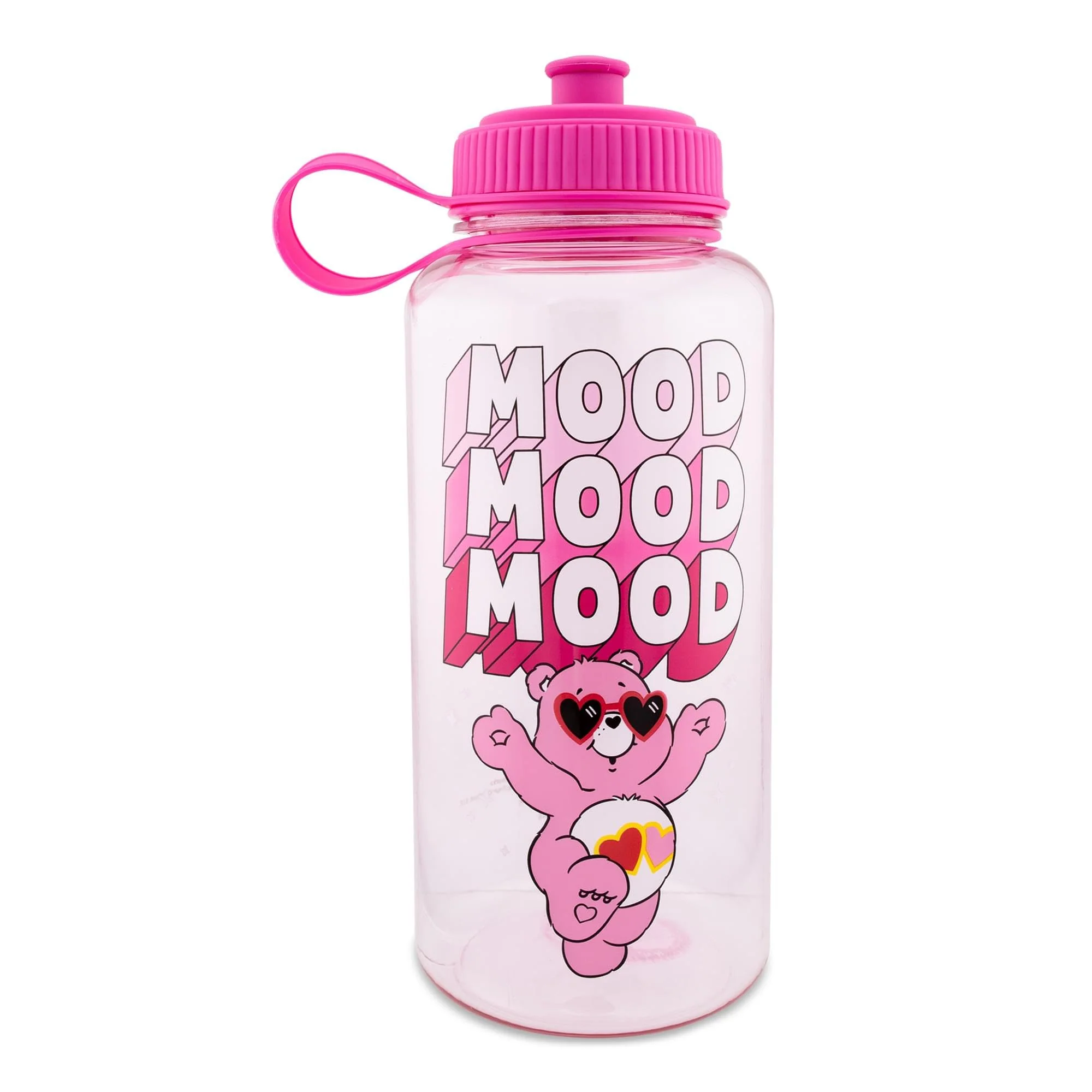 Elite Care Bears Love-A-Lot Bear Mood Plastic Water Bottle With Spill-Resistant Sports Cap Lid Holds 34 Ounces Functional
