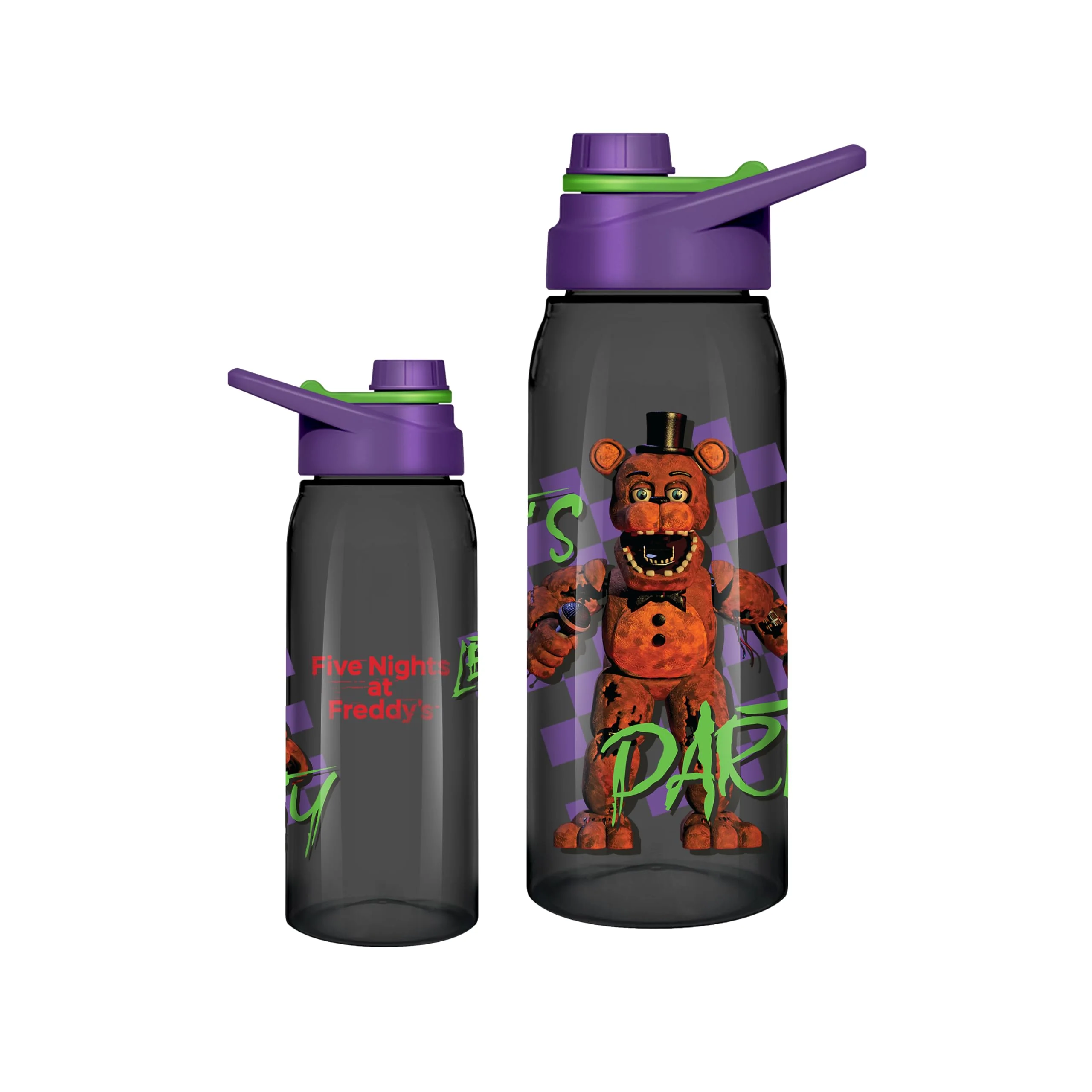 Premium Silver Buffalo Five Nights At Freddy's Let's Party Checkerboard Water Bottle with Screw Lid 28 Ounces Powerful