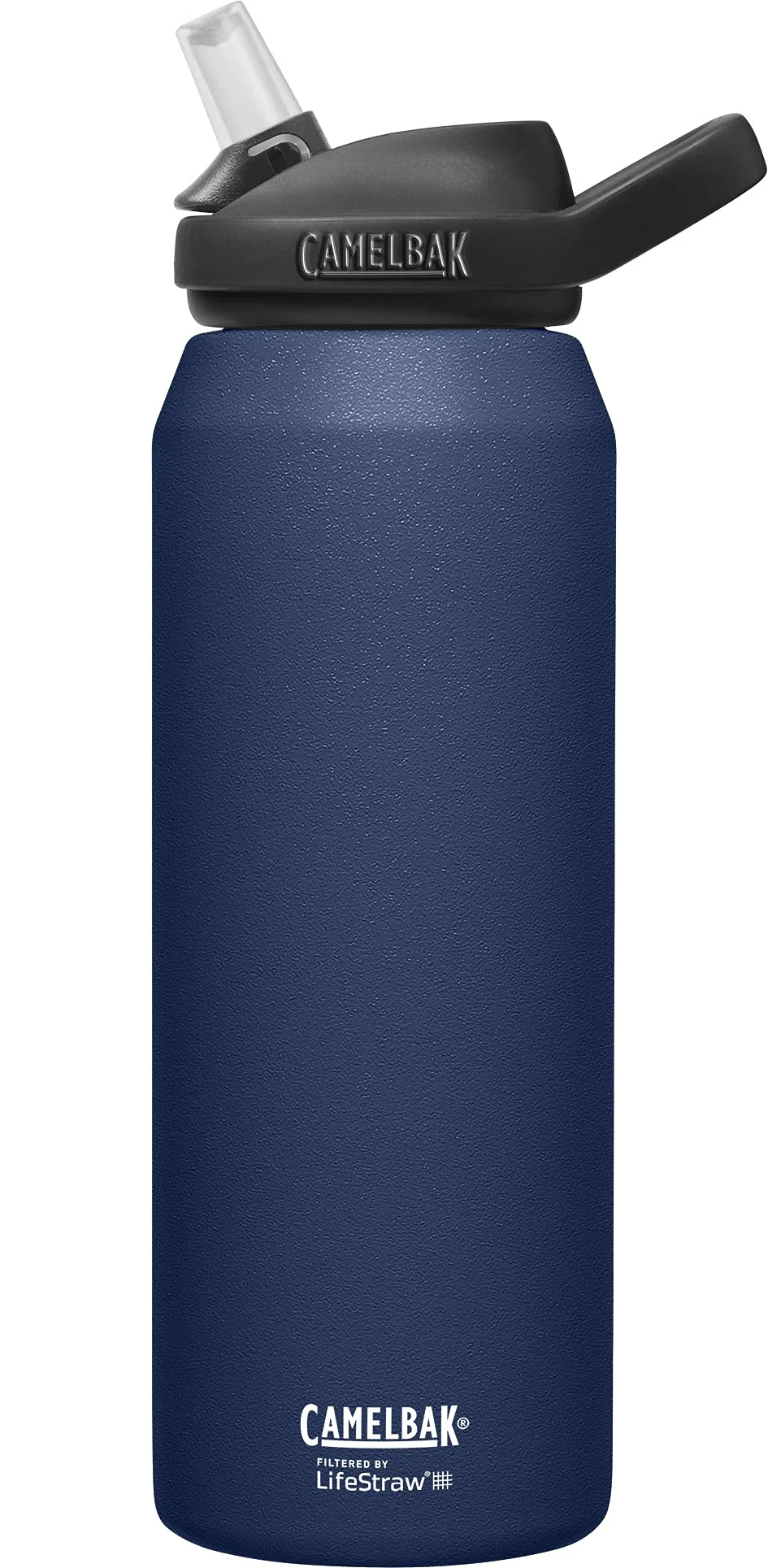 Efficient CamelBak Eddy Bite Valve Stainless Steel Water Bottle with Water Filter by LifeStraw Navy 32oz Soft