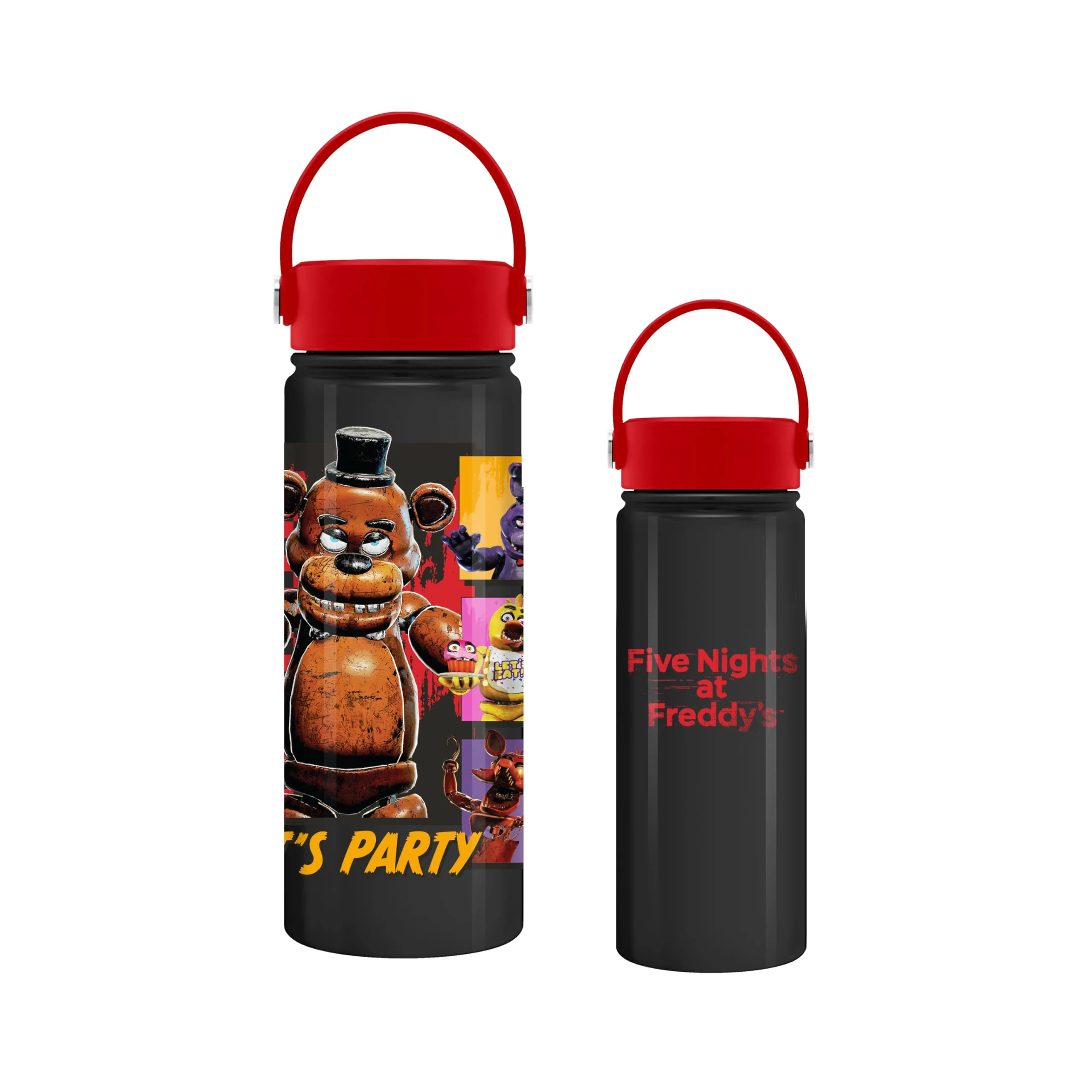 Superior Silver Buffalo Five Nights at Freddy's Let s Party Stainless Steel Water Bottle with Swivel Handle Featuring Freddy Fazbear Chica Bonnie Safe