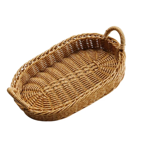 Certified Maxbell Handmade Wicker Basket with Handle Picnic Basket for Cupboard Dining Room Oval with Iron Wire Secure