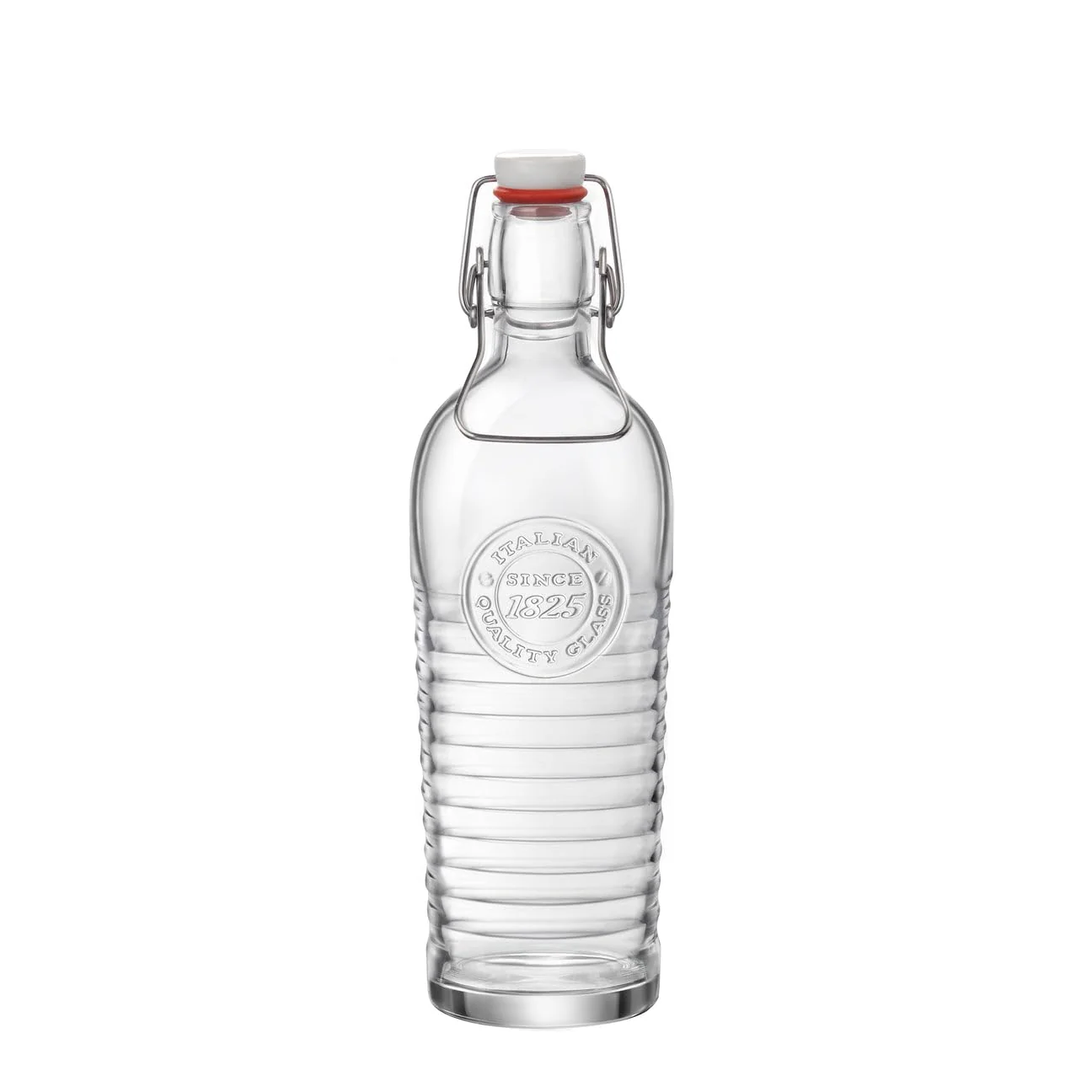 Comfortable Bormioli Rocco Officina Water Bottle 37.25 oz Italian Glass Pitcher Airtight Seal Metal Clamp Easy To Carry Handle Dishwasher Safe Solid