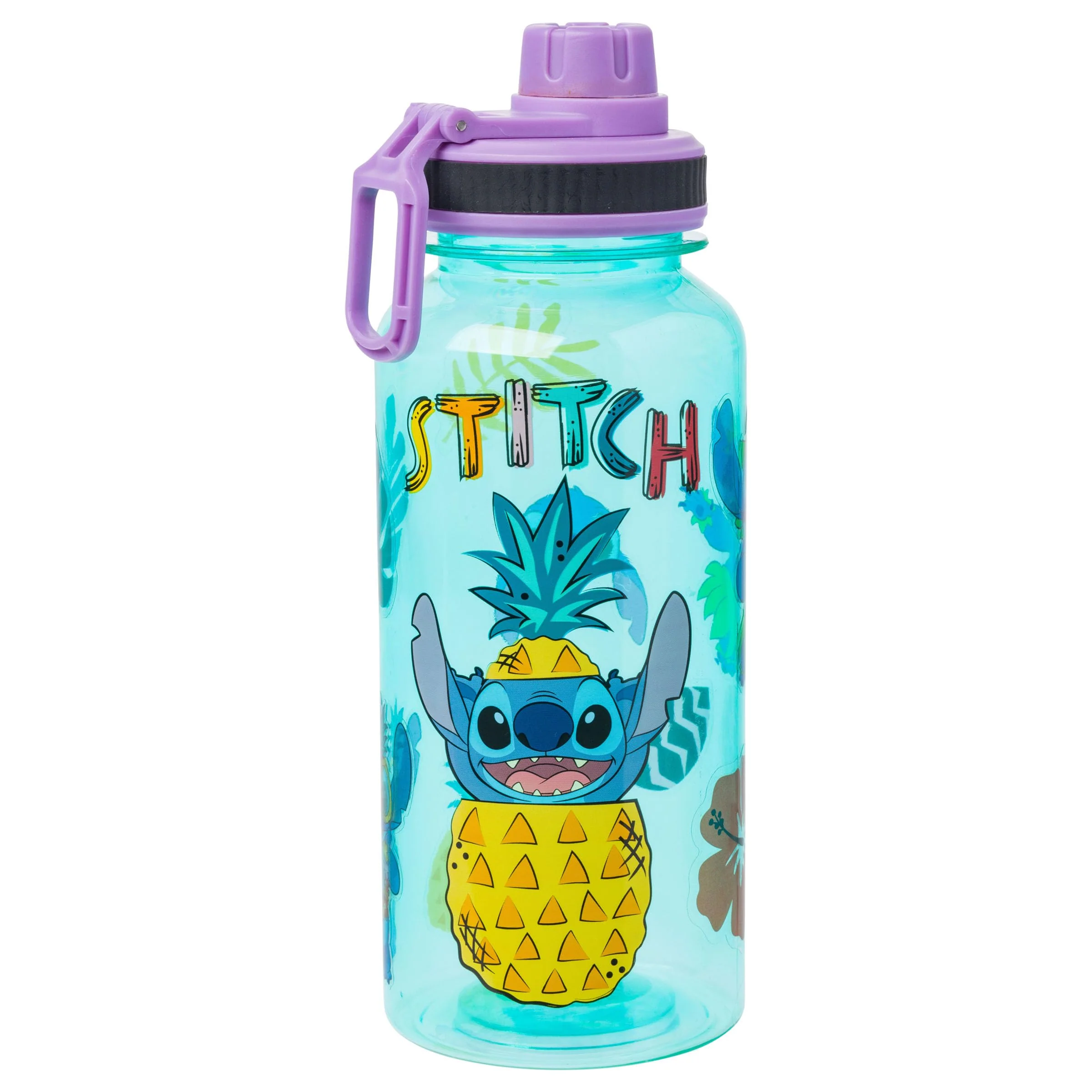 Effective Silver Buffalo Disney Lilo and Stitch Pineapple Twist Spout Plastic Water Bottle with Stickers You Stick Yourself 32 Ounces Elite