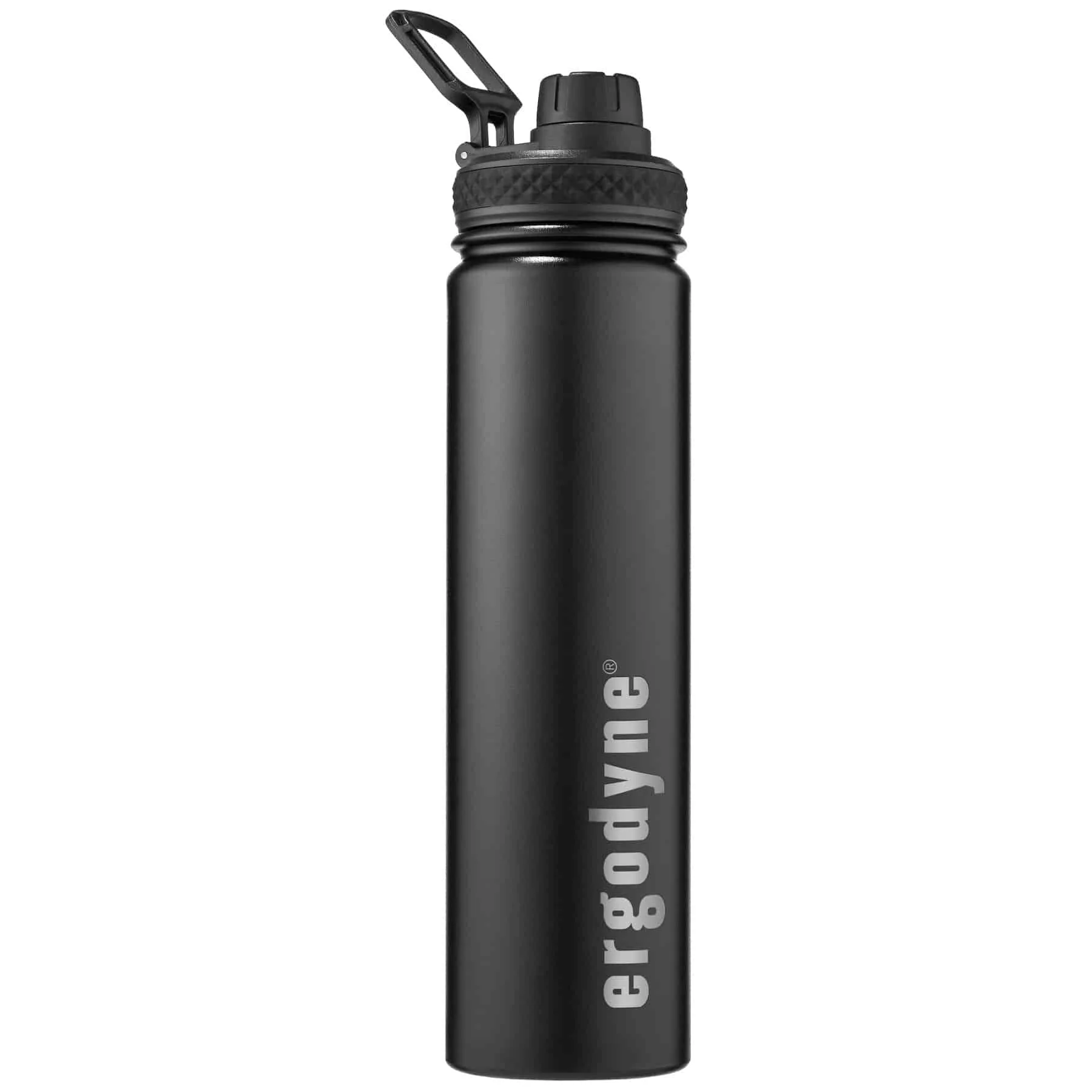 Fashionable Insulated Water Bottle Stainless Steel Dual Cap Opening 25 oz Ergodyne Chill Its 5152 Black Soft