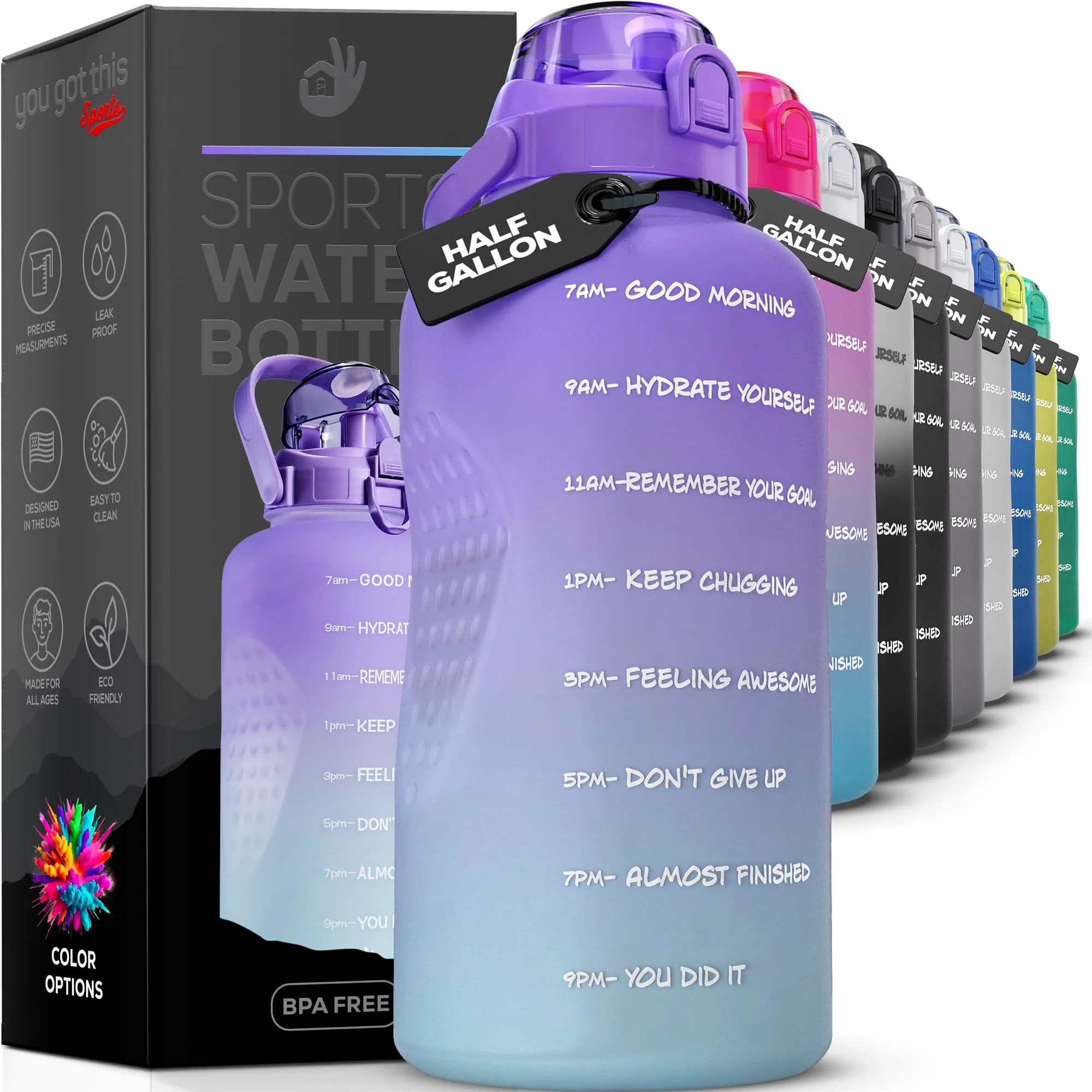Quality YOU GOT THIS LIVING Motivational Water Bottle with Time Marker Half Gallon Water bottle with Straw 64 oz 2.2L Gym Water Bottle Achieve All-Day Minimalist