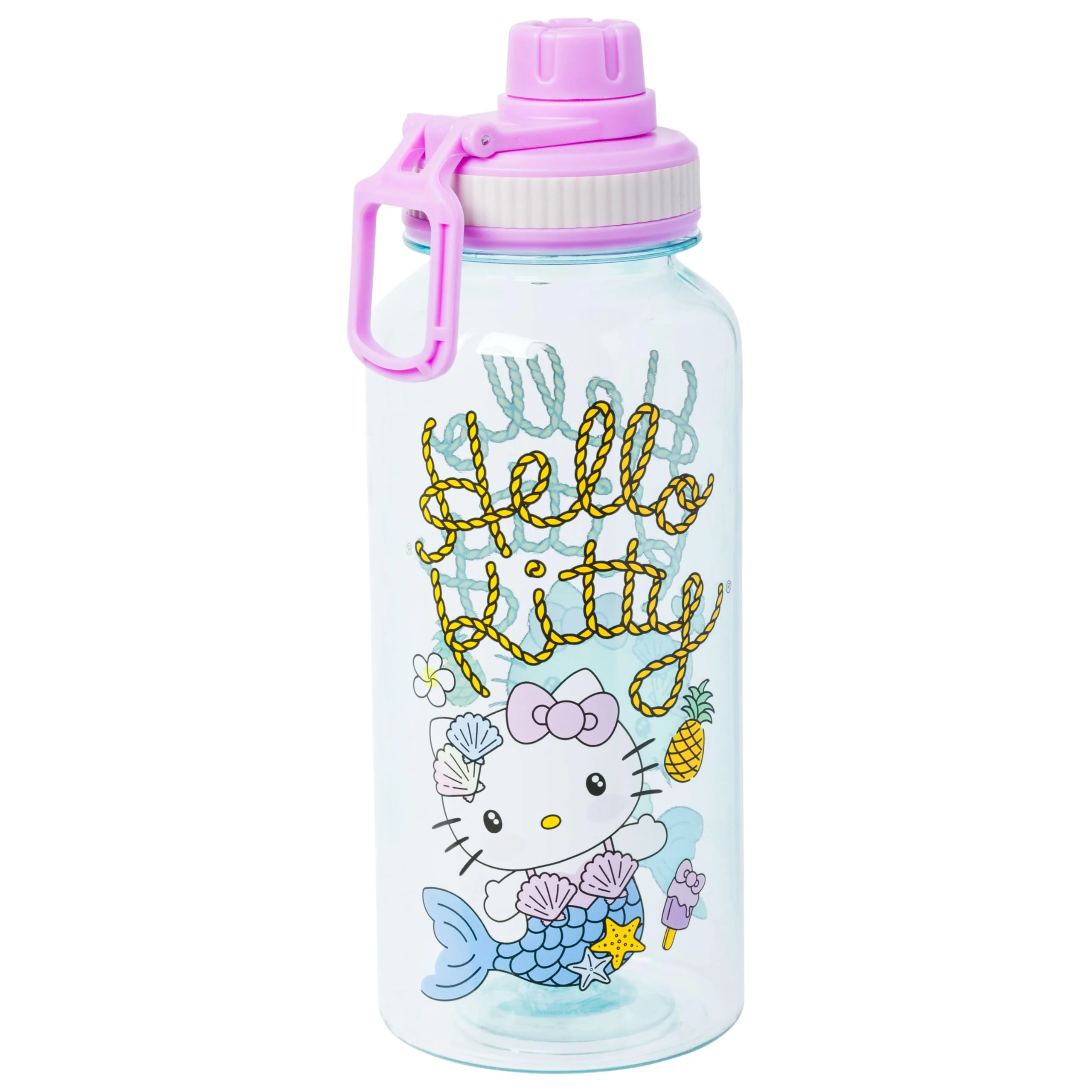 Easy-to-Use Silver Buffalo Sanrio Hello Kitty Mermaid Twist Spout Plastic Bottle with Sticker Set 32 Ounces Traditional