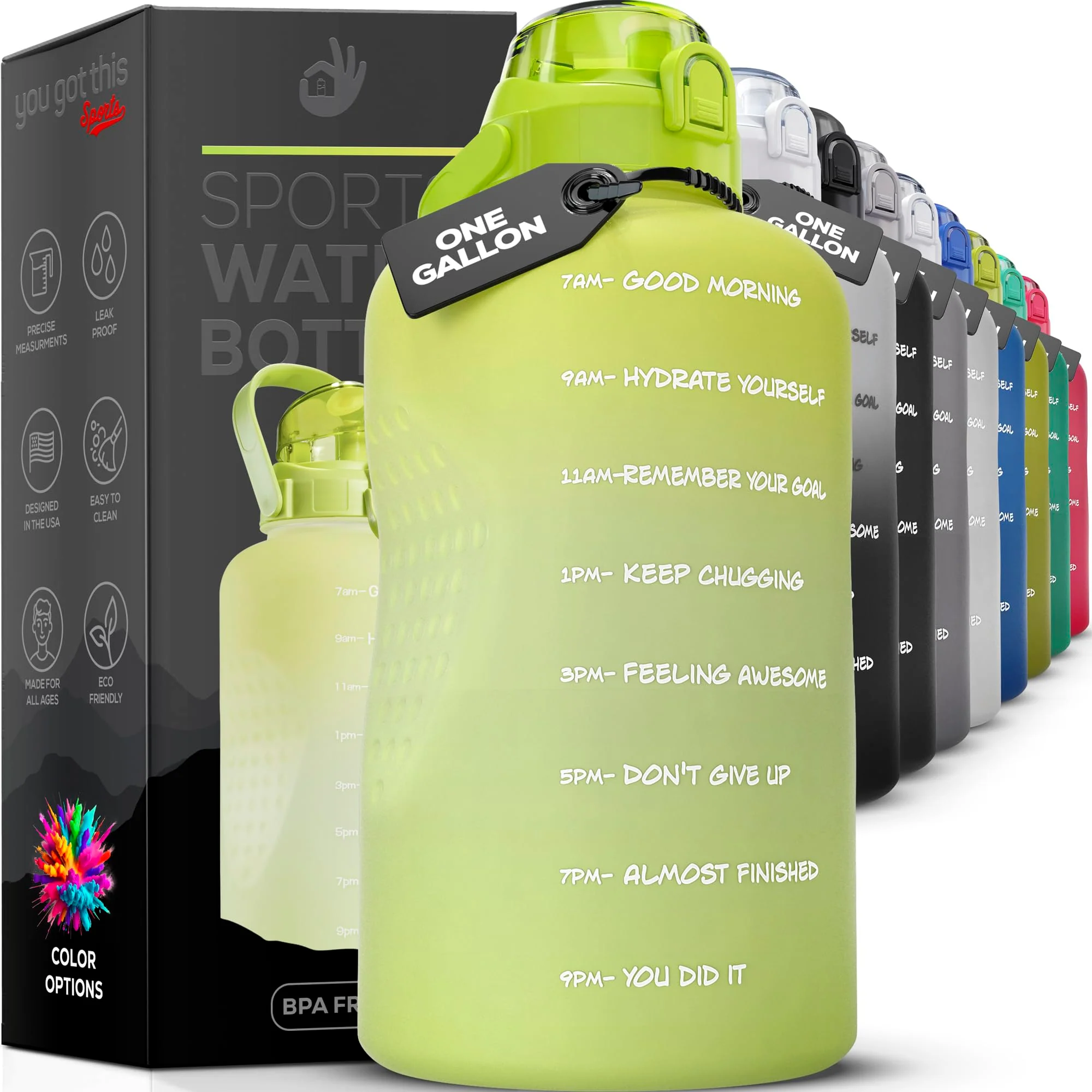 Official YOU GOT THIS LIVING Motivational Water Bottle with Straw Handle One Gallon Water Bottle 128 oz 3.8L Reusable Water Jug Achieve All-Day Hydration Verified