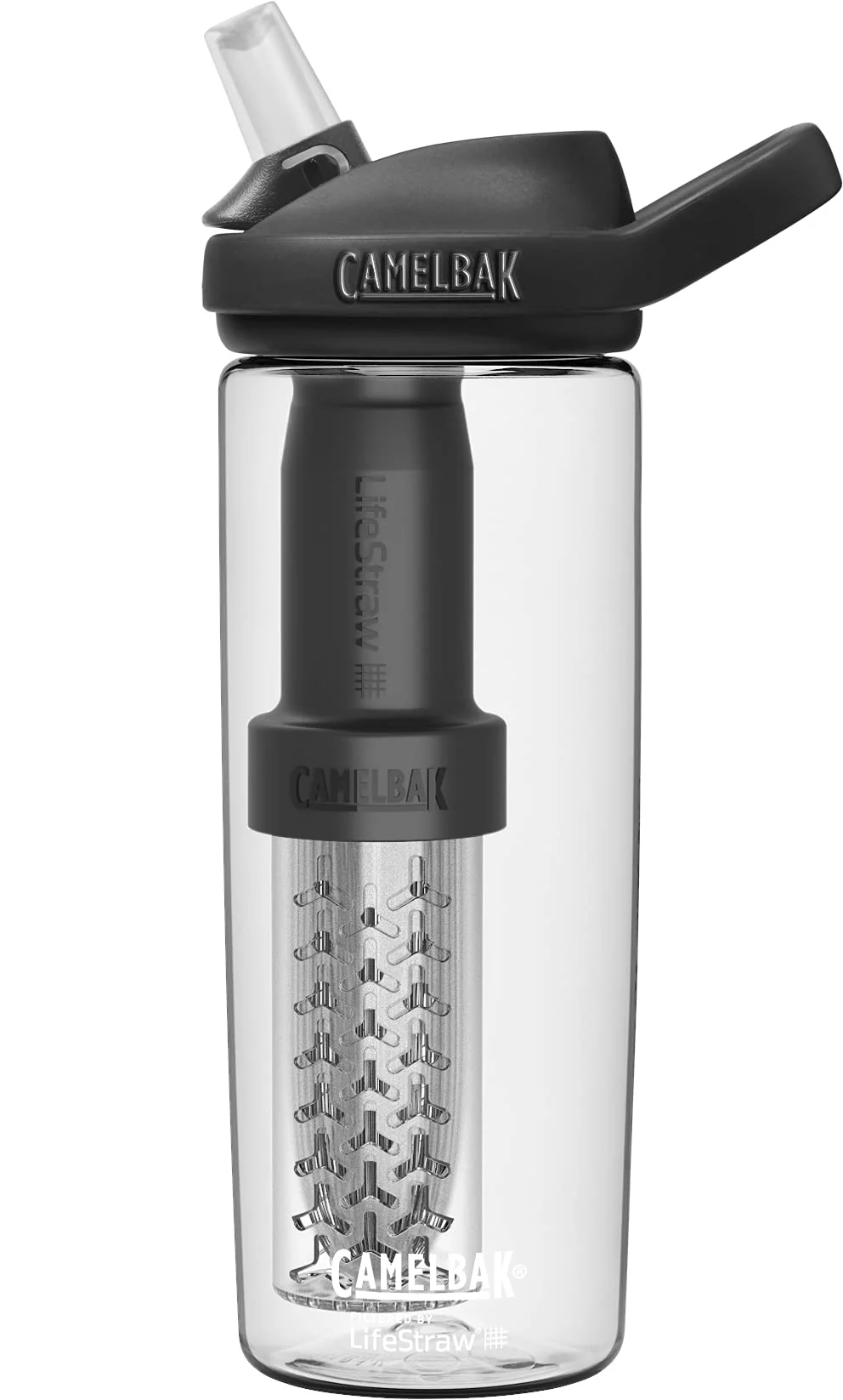 High-End CamelBak Eddy Bite Valve Tritan Renew Water Bottle with Water Filter by LifeStraw Clear 20oz Artisan