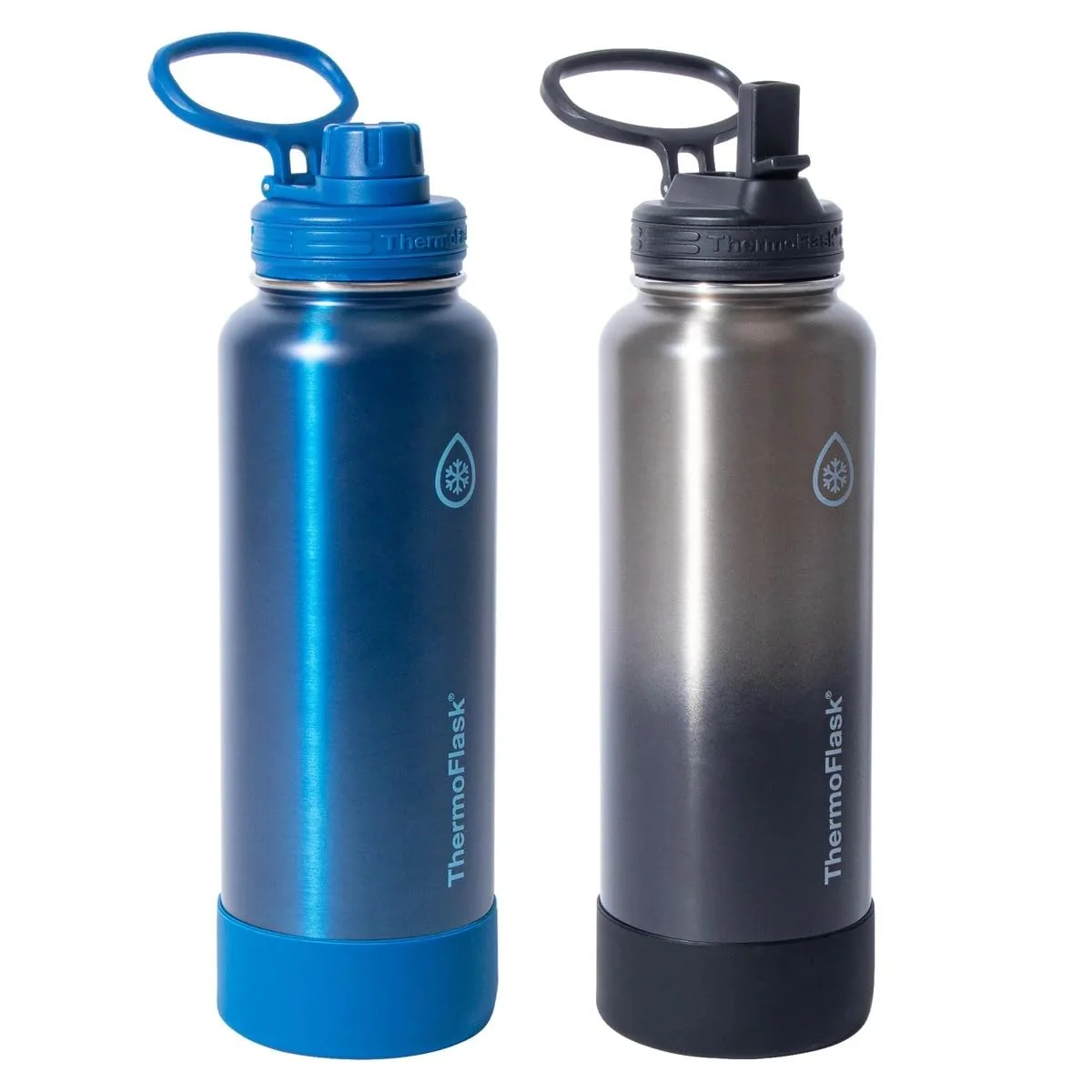 Expertly Made ThermoFlask Stainless Steel Water Bottle 40 oz 2-Pack Silver Blue Brushed Breathable