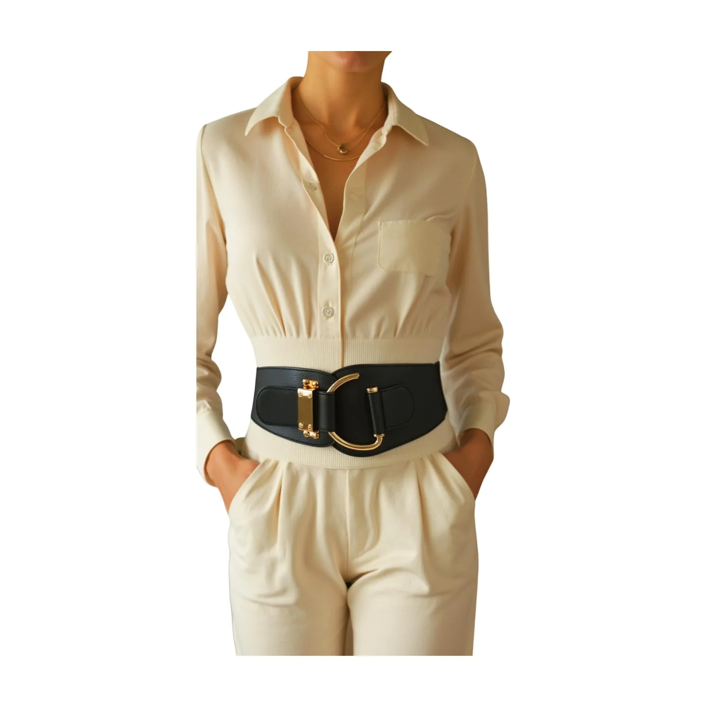 Eco-Friendly TFJ Women's Wide Fashion Belt Hip High Waist Gold Metal Hook Buckle Plus Size 36-44 Black Black Contemporary