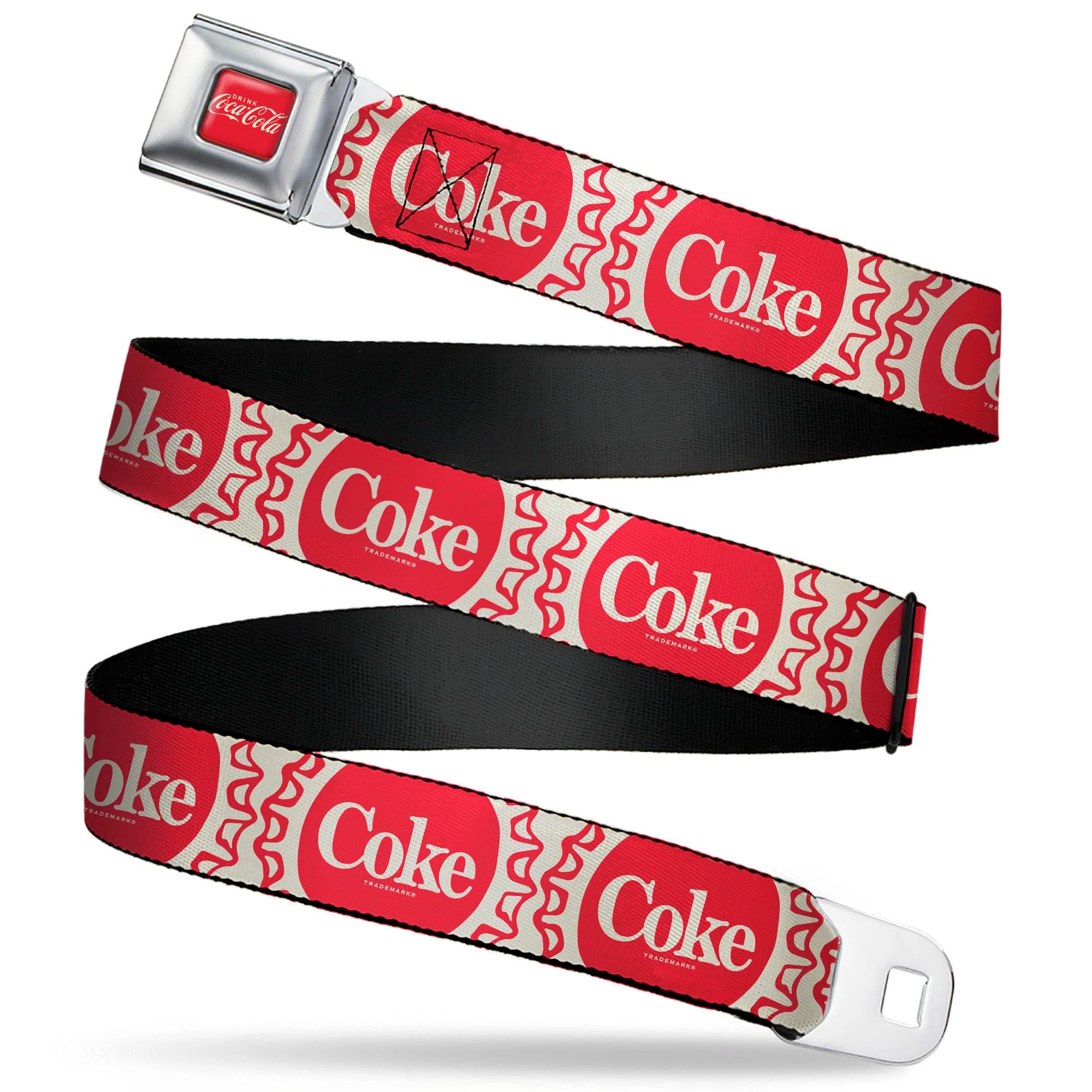 Trendy The Coca-Cola Company Belt Seatbelt Buckle Belt Vintage Coke Bottle Caps White Red Youth 20 to 36 Inches Casual