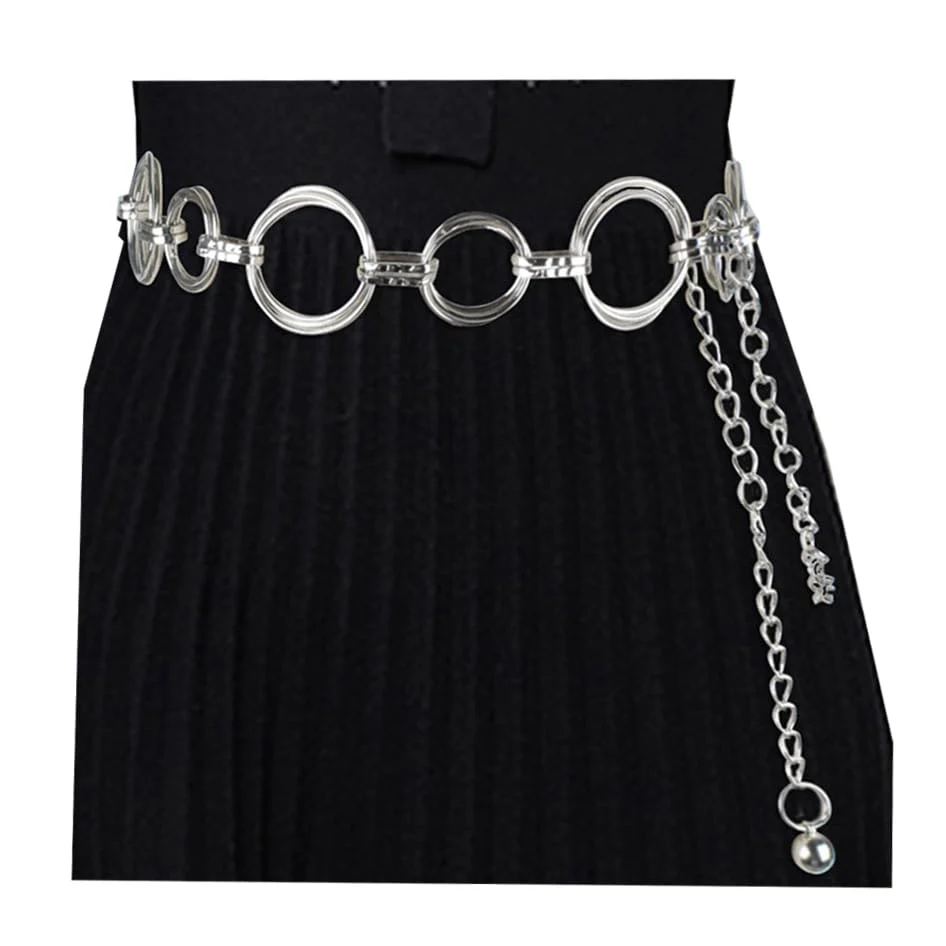 High-Grade LABANCA Womens Belt Chain Dress Hollow Out Ring Sweater Belt Decorated Skinny Waist Belt Silver Refined