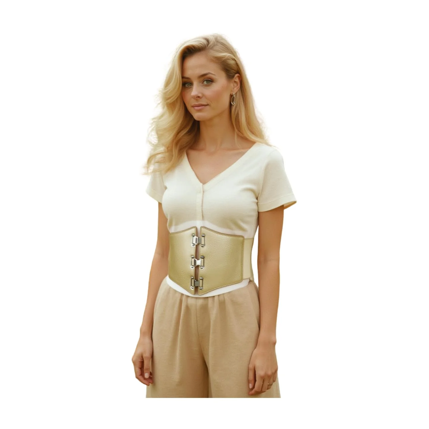 Optimized Trendy Fashion Jewelry TFJ Women Wide Elastic Corset Belt High Waist Elastic Plus Size L XL XXL Champagne Beige Soft