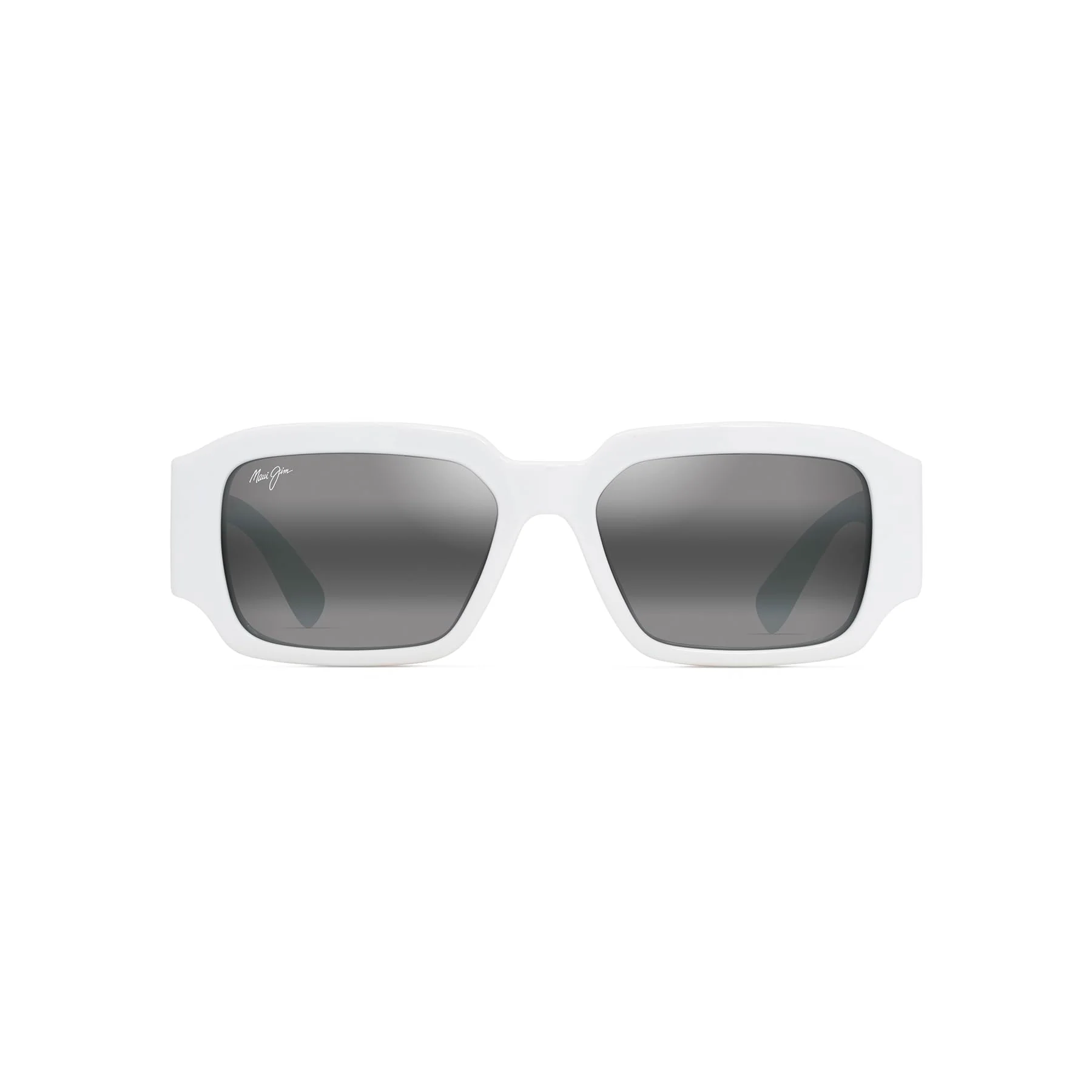 Detailed Maui Jim Men's Women's Kupale Polarized Rectangle Sunglasses Shiny White Neutral Grey Polarized Large Artisan