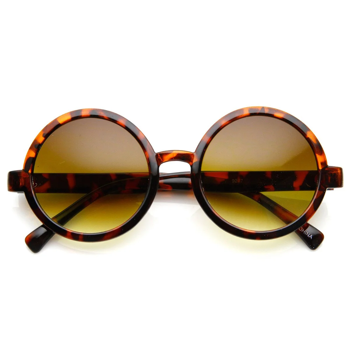 First-Class zeroUV Classic Retro Style Shiny Plastic Round Circle Sunglasses Tortoise Amber Clean