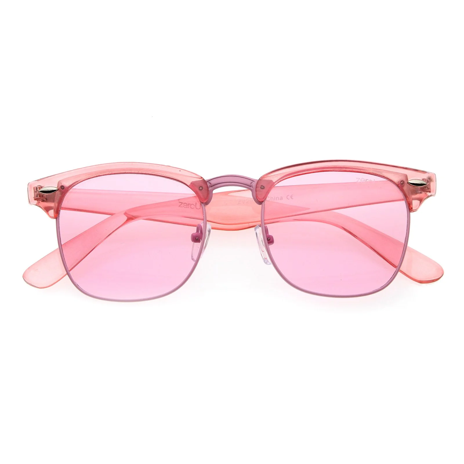 Relaxed zeroUV Classic Translucent Horn Rimmed Square Color Tinted Lens Half Frame Sunglasses 49mm Pink Pink Specialty