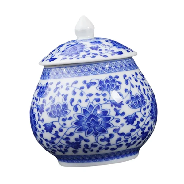 Elegant Maxbell Ceramic Ginger Jar Flower Vase Blue and White with Lid Ornament Cafe Style B Pure