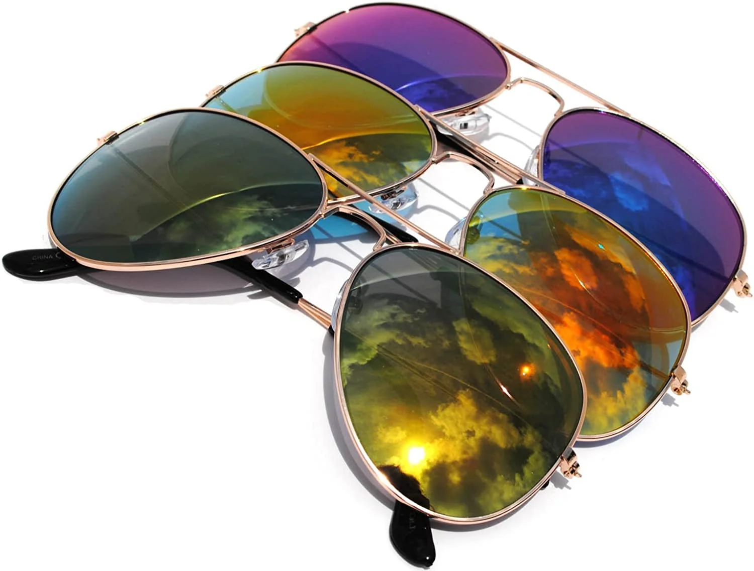 Expertly Made Classic Aviator Sunglasses Mirror Lens Gold Color Frame 3 pairs Fast