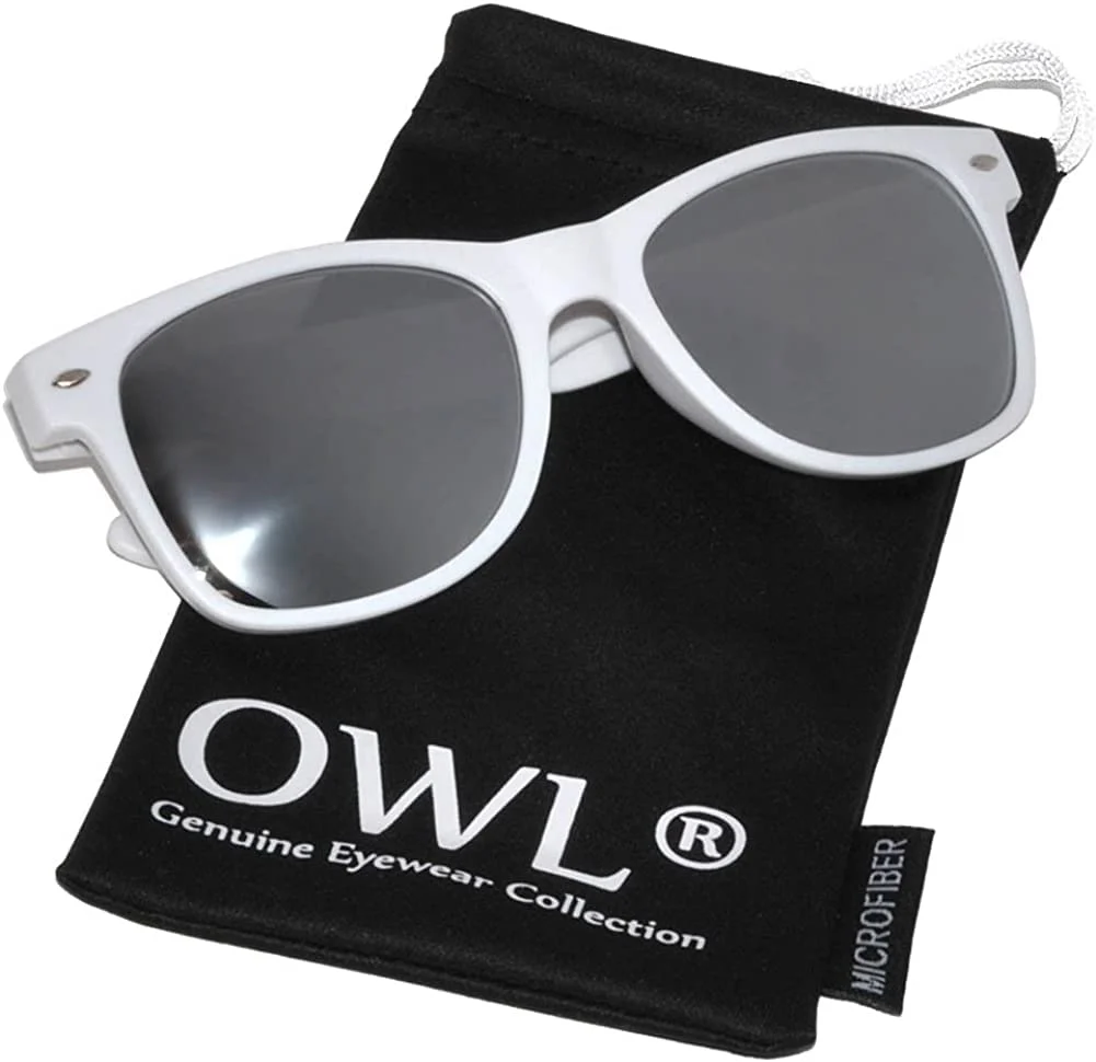 High-Grade Vintage Sunglasses with Silver Mirror Lens White Frame UV Protection Long-Lasting