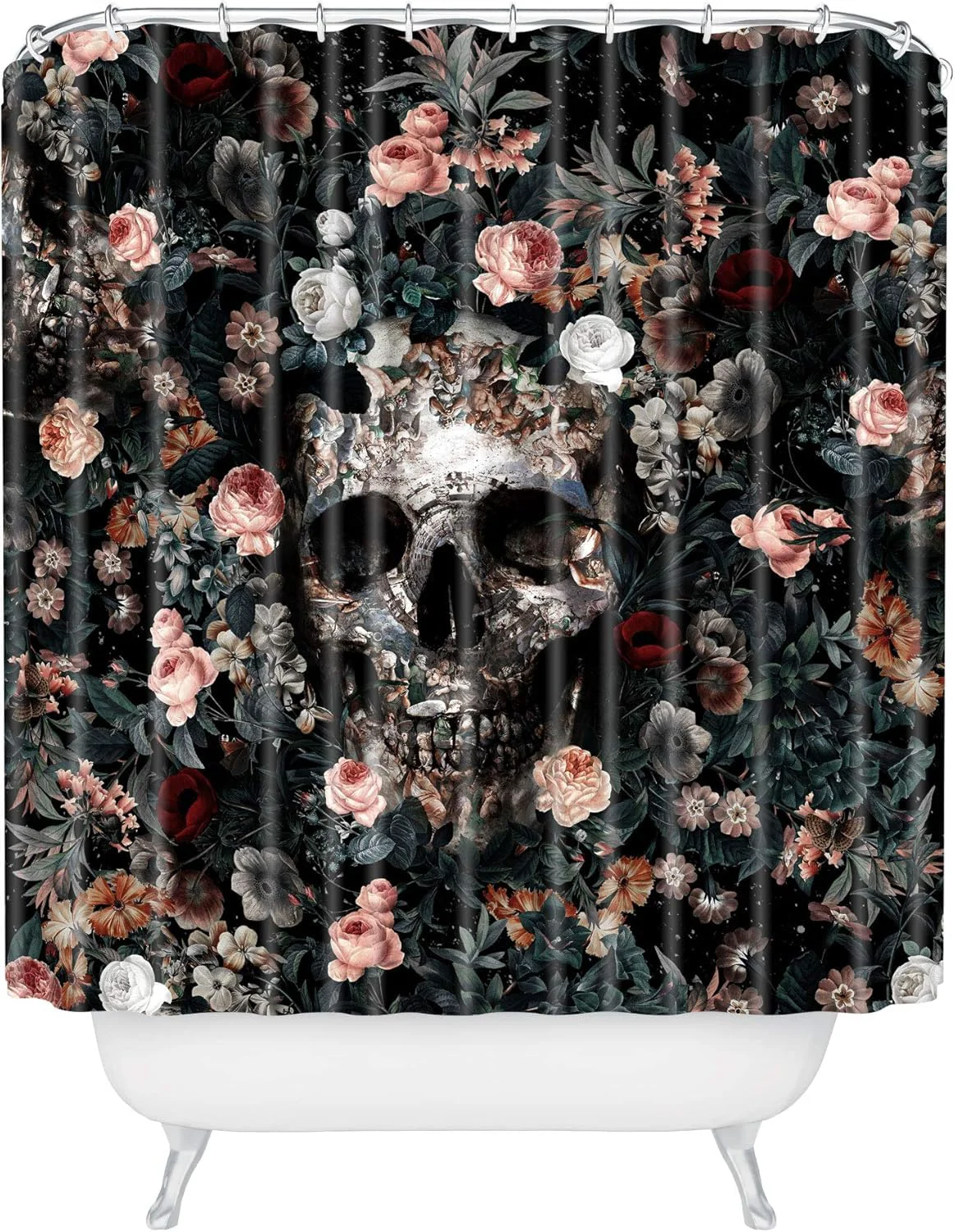 Convenient Society6 Shower Curtain - Bathroom Decor by Burcu Korkmazyurek - Extra Long Fabric Shower Curtains for Bathroom 71 x 74 Skull and Floral Environmentally Friendly