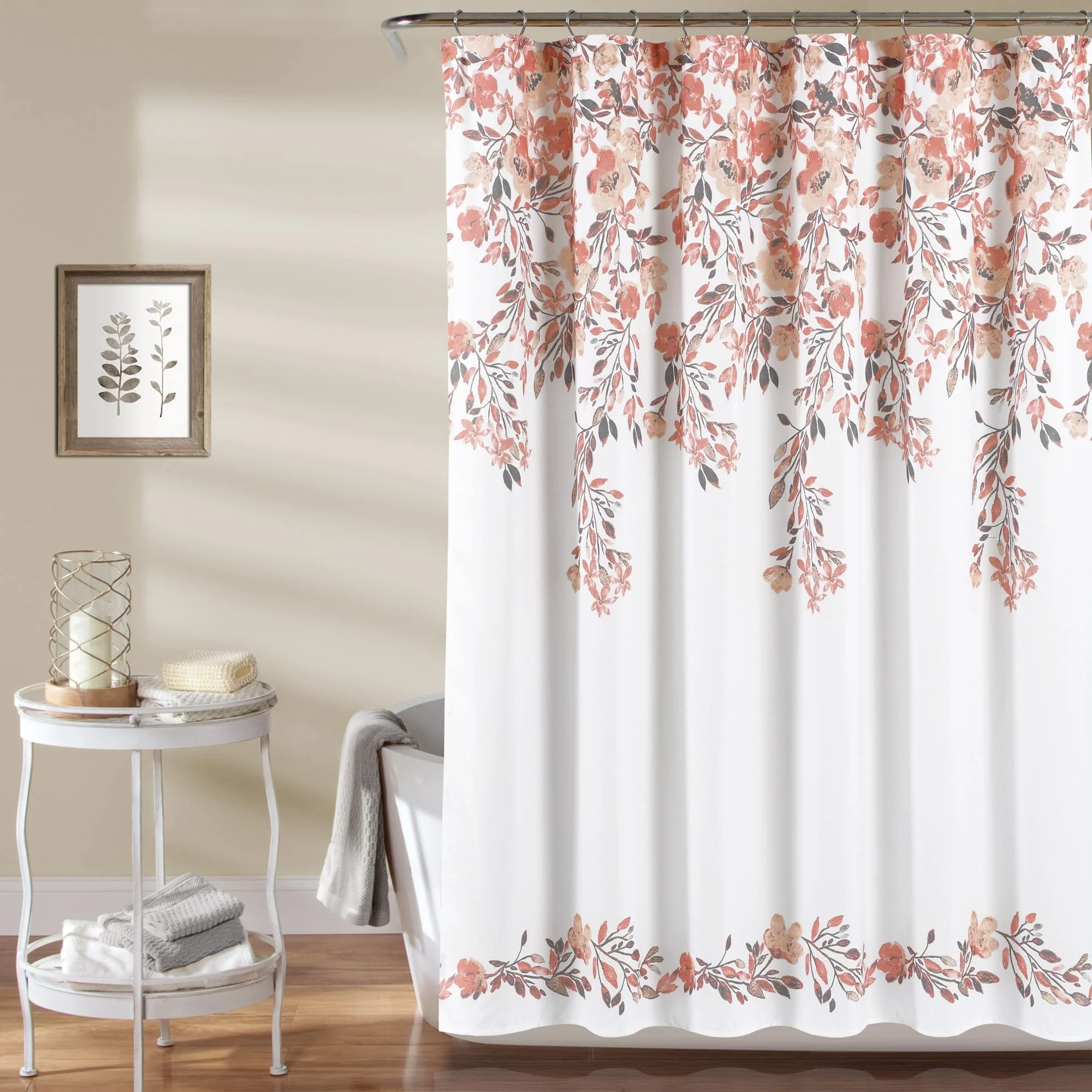 First-Class Lush Decor Tanisha Shower Curtain 72 W x 72 L Blush Gray - Peachy Pink Flower Vine Print - Beautiful Elegant Floral Shower Curtain - Modern… Trusted