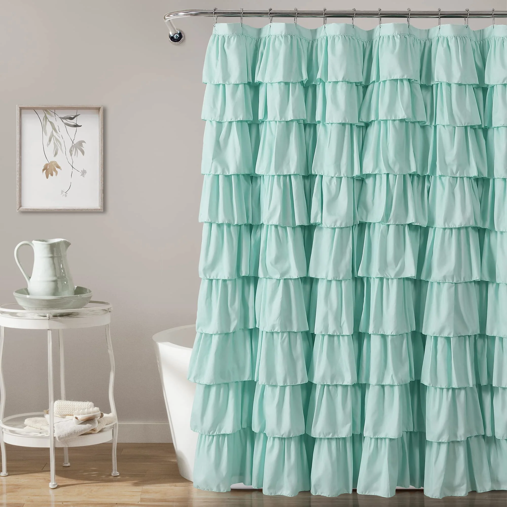 Refined Lush Decor Ruffle Shower Curtain Floral Textured Vintage Chic Farmhouse Style Design Light Turquoise 72 x 72 Efficient