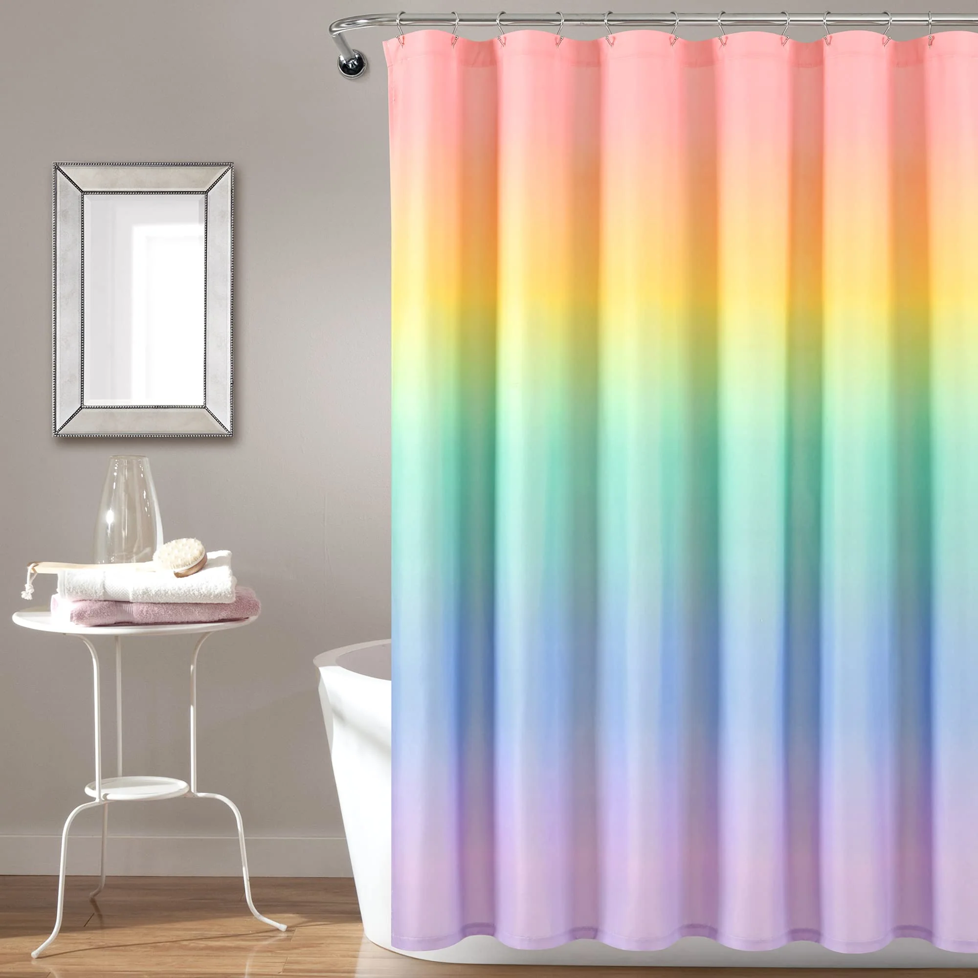 Fine Lush Decor Rainbow Ombre Shower Curtain 72 x 72 Rainbow Turquoise Elite