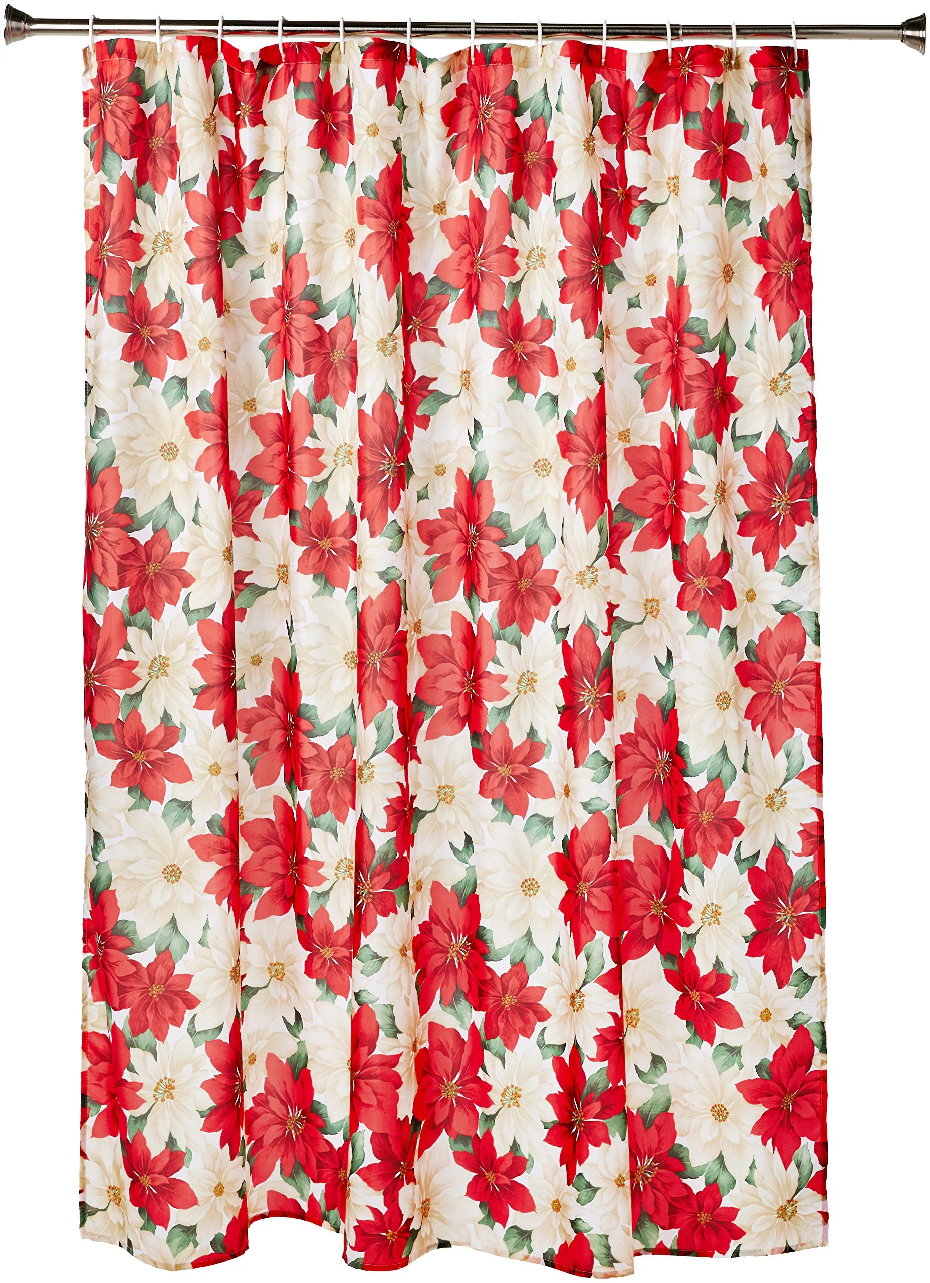 Excellent Violet Linen Decorative Christmas Printed Poinsettia Floral Design Shower Curtain - 72 X 72 Quality
