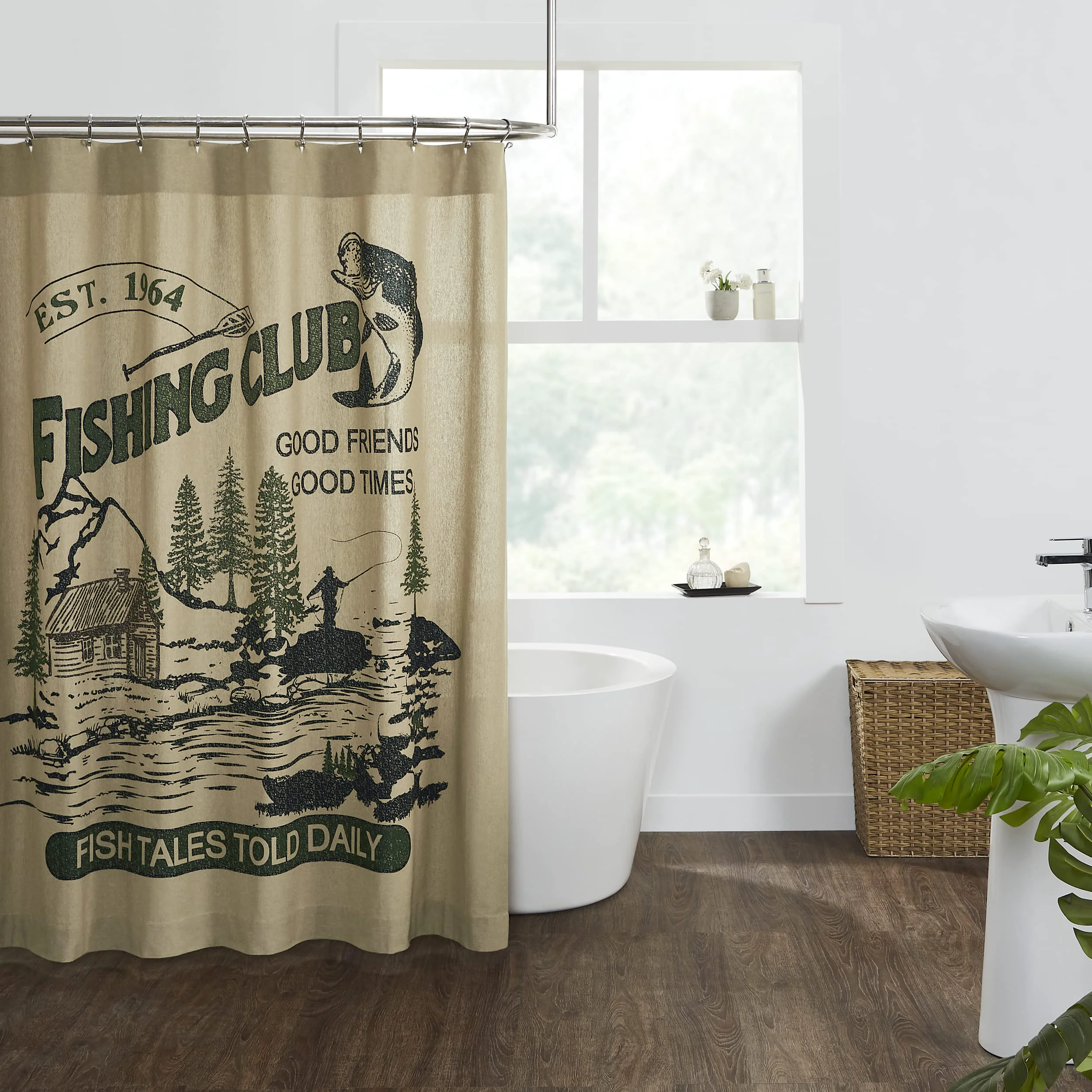 Casual Pine Valley Quilts Fishing Club Cabin Rustic Lake House Shower Curtain 72x72 Unique