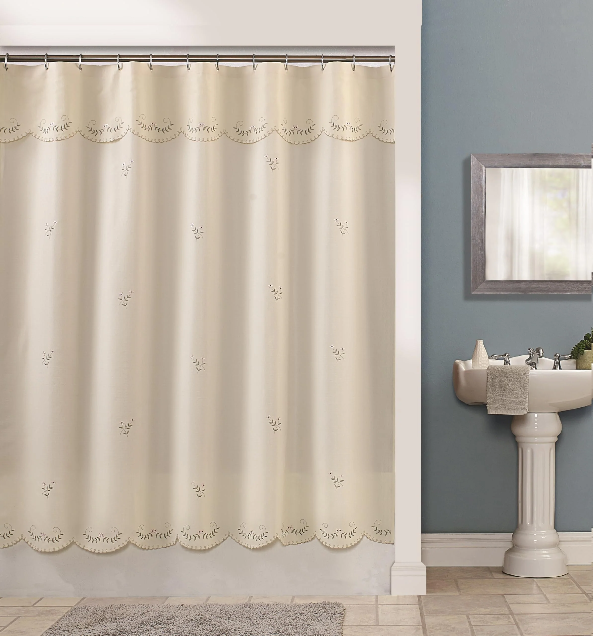Trendy Today's Curtain Forget-Me-Not Shower Curtain Ecru Rose 70 W x 72 L with Valance Trusted