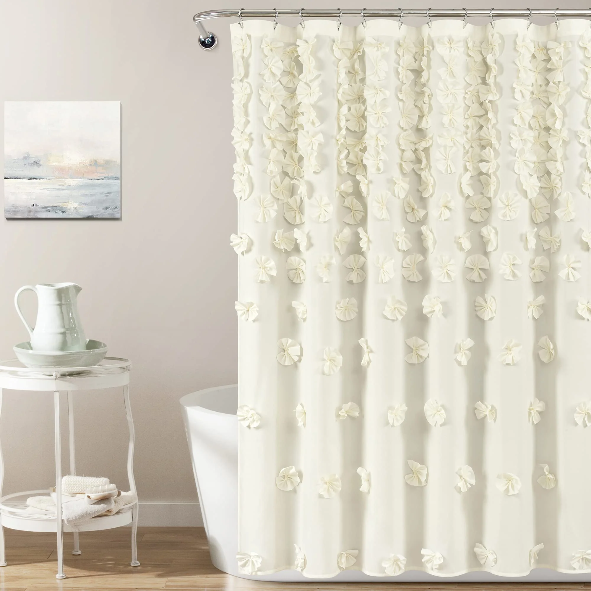 Innovative Lush Decor Riley Shower Curtain 72 W x 72 L Ivory - Bathroom Curtain - Coquette Decor - Bow Shower Curtains - Cottage Core - Fabric Shower… Selected
