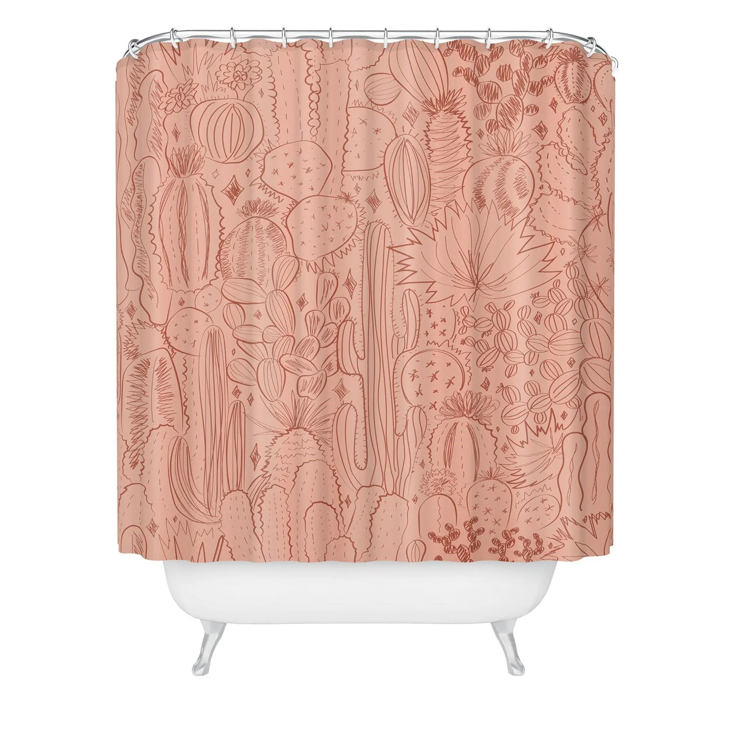 Elegant Society6 Shower Curtain - Bathroom Decor by Doodle by Meg - Fabric Shower Curtains for Bathroom 72 x 69 Cactus Scenes in Pink Smart